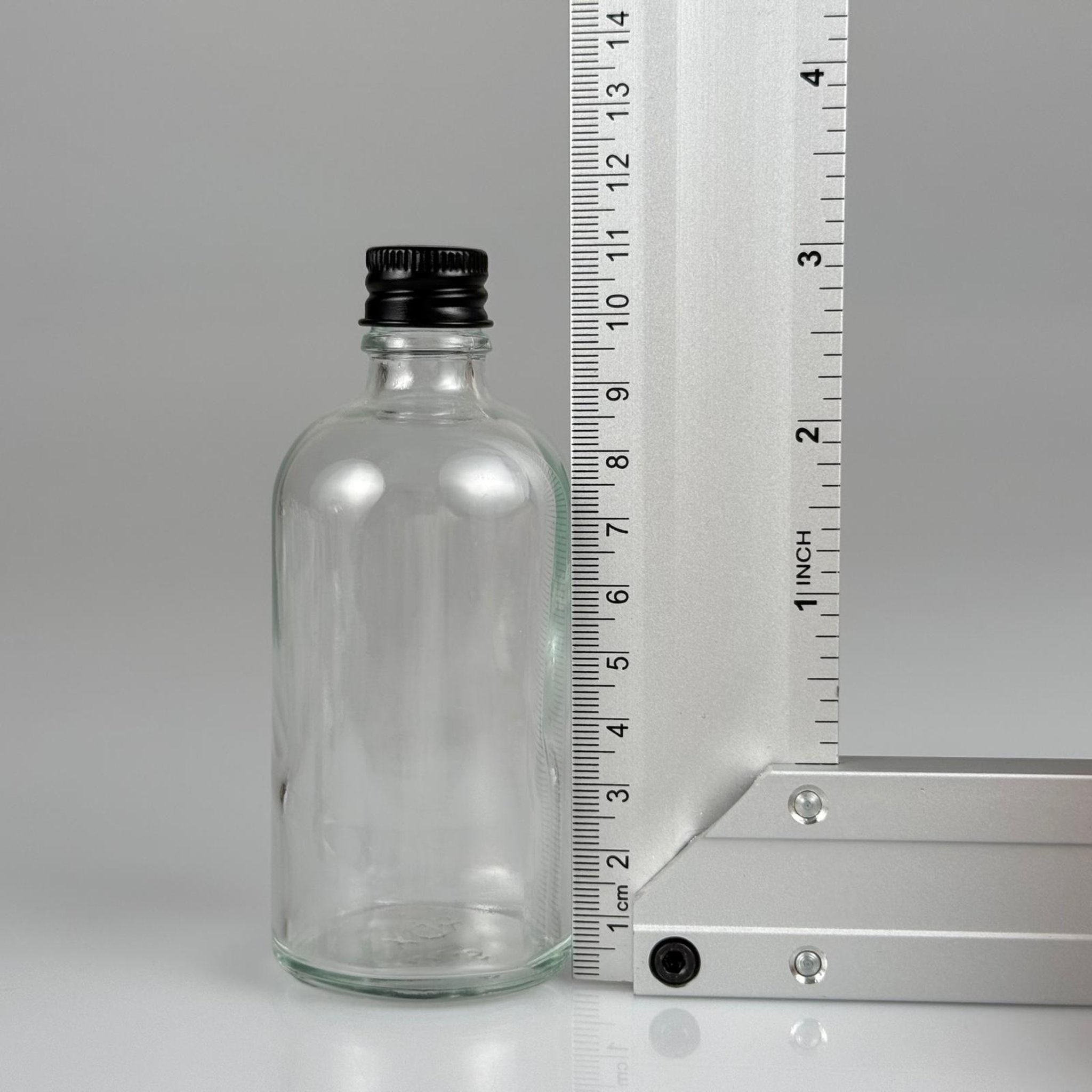 100 CC ŞEFFAF CAM ŞİŞE + KÖPÜK CONTALI SİYAH ALÜMİNYUM METAL KAPAKLI + DAMLALIKLI KOLONYA TIPALI TAKIM - 100 ML ŞEFFAF CAM ŞİŞE