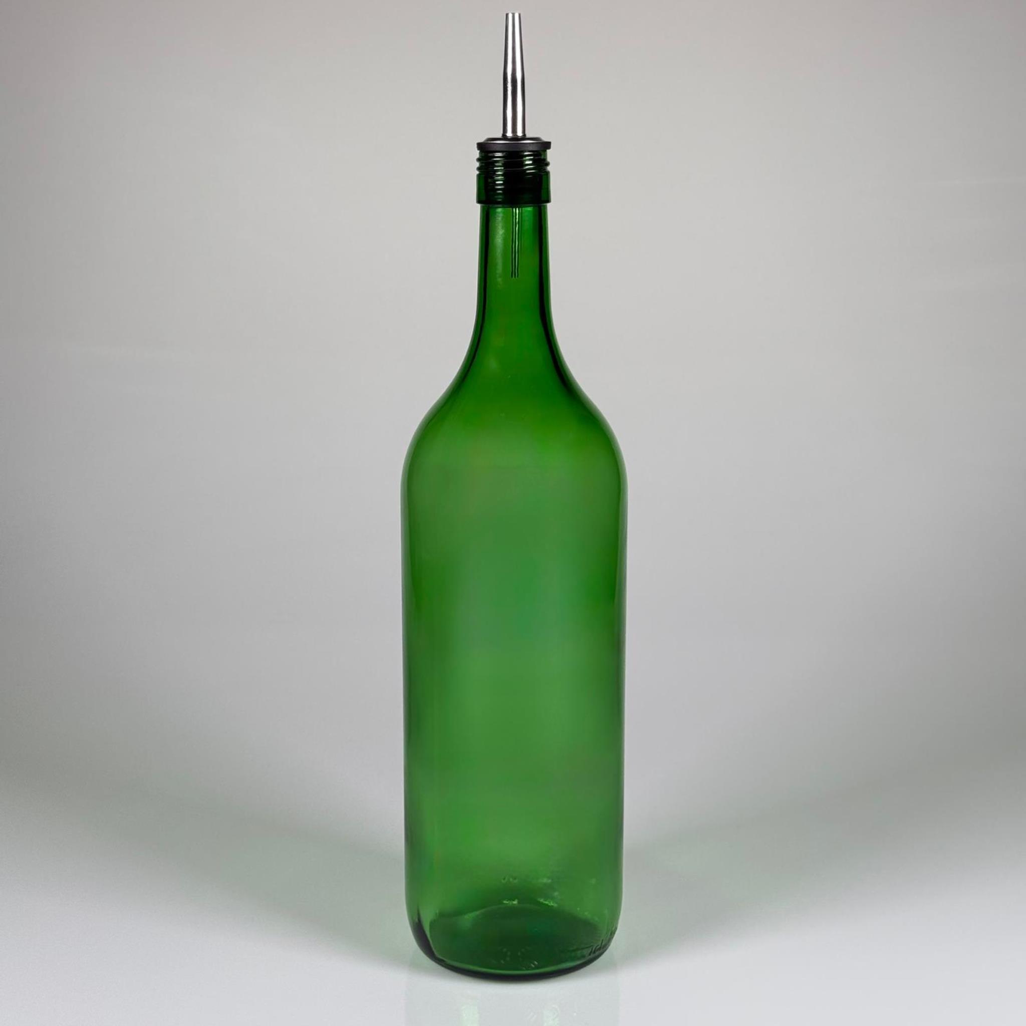 1500 CC YEŞİL CAM ŞİŞE - ÇELİK YAĞDANLIK TIPALI AKITICILI - 1,5 LİTRE YEŞİL CAM ŞİŞE - 1500 ML YAĞLIK SİRKELİK ŞİŞESİ