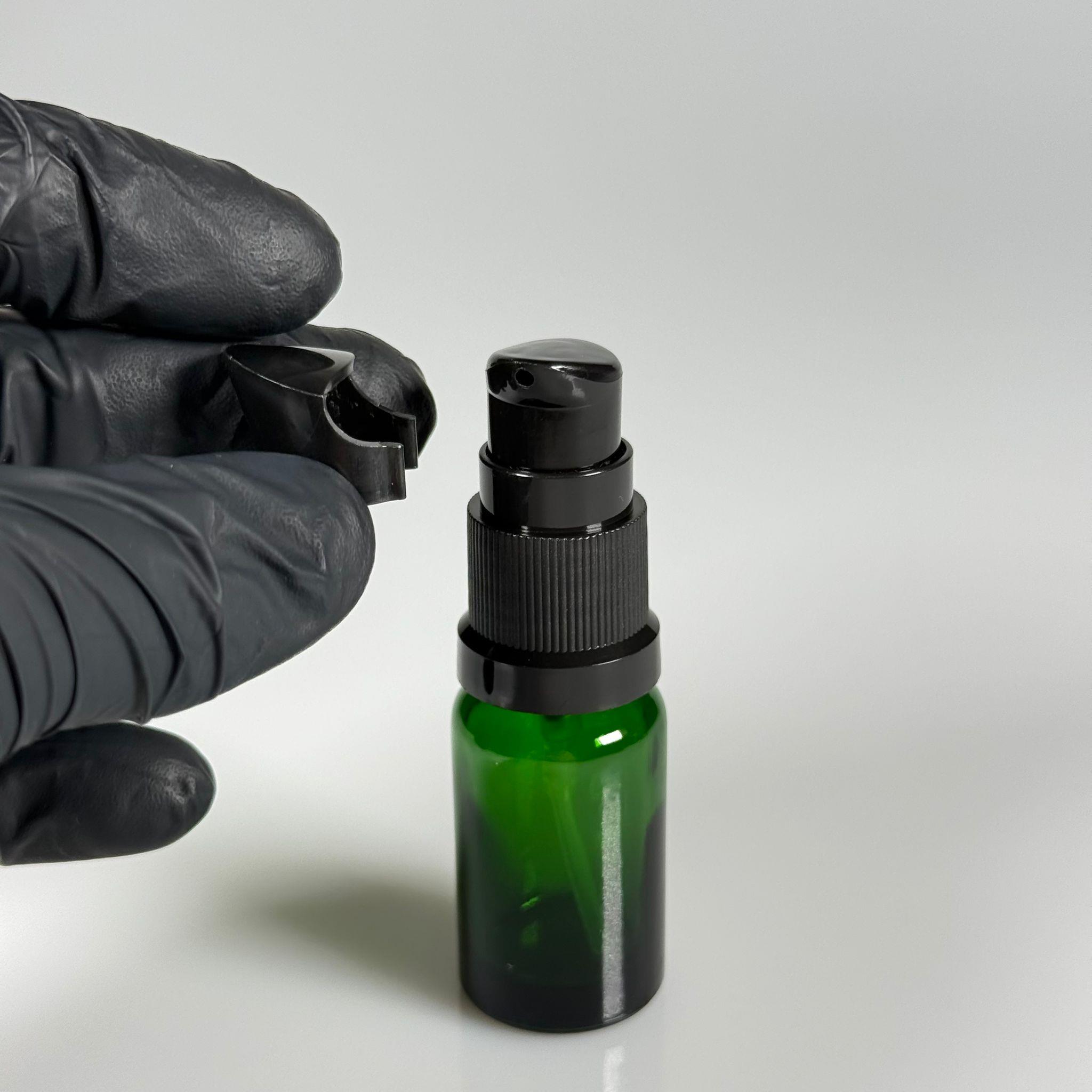 10 CC YEŞİL CAM ŞİŞE - SIZDIRMAZ ETEKLİ SİYAH LOSYON POMPALI TAKIM - 10 ML LOSYON ŞİŞESİ - YAĞ, KREM GİBİ YOĞUN KIVAMLI SIVILAR İÇİN CAM AMBALAJ