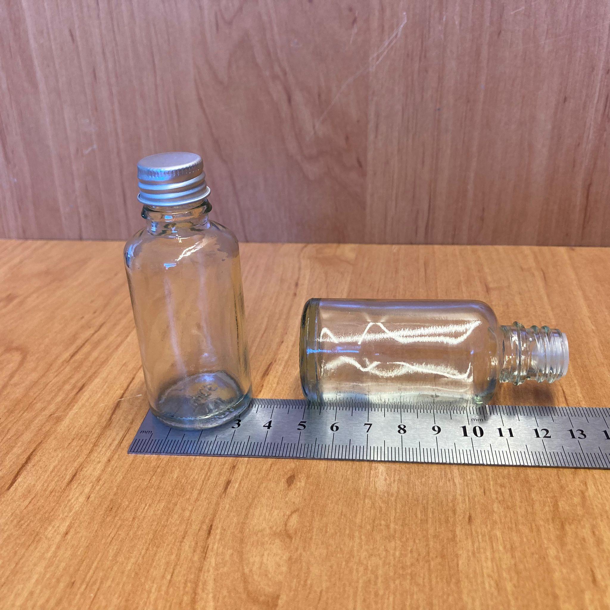 30 CC ŞEFFAF İÇTEN DAMLALIKLI - GÜMÜŞ METAL KAPAKLI CAM ŞİŞE - 30 ML KOLONYA TIPALI CAM ŞİŞE