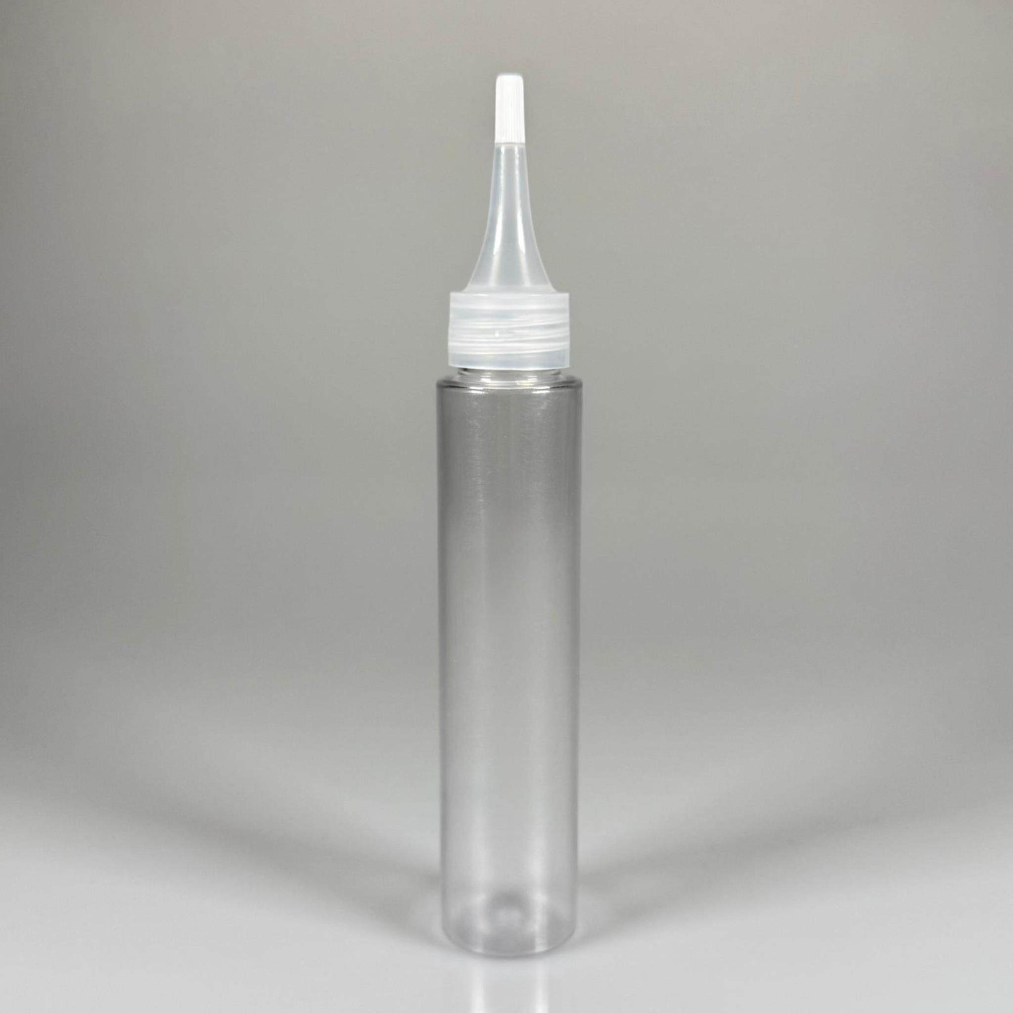 100 CC UZUN SİLİNDİR BUĞULU PET ŞİŞE (24 GR)  - ŞEFFAF SİVRİ AKITICI KAPAKLI - 100 ML BİBERİYE SUYU, LAVANTA YAĞI, SAÇ SERUM, TONİK VB İÇİN PLASTİK KOZMETİK AMBALAJLARI