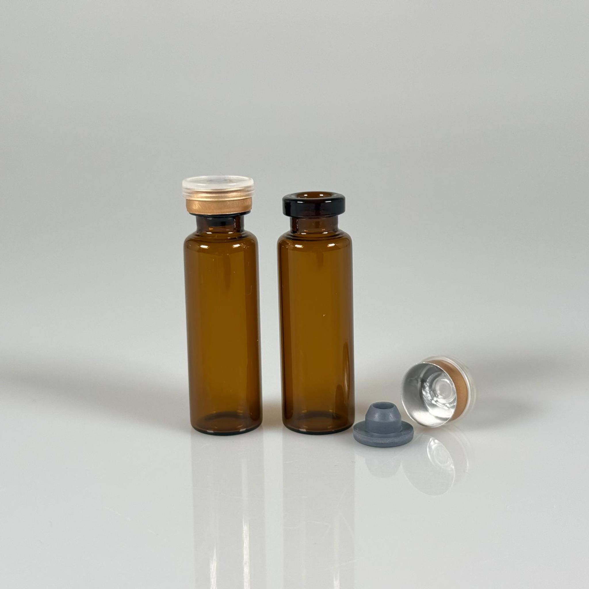 5 ML vial flakon şişe - 13 ağız 5 cc amber cam ilaç şişesi + kauçuk butil enjektör tıpası + gold alüminyum kapaklı takım