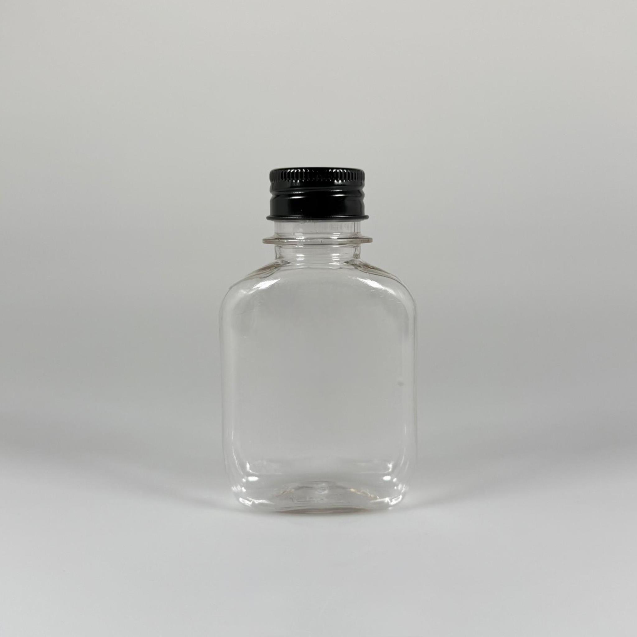 100 ML YASSI METAL KAPAKLI PET ŞİŞE - 100 CC CONTALI SİYAH ALÜMİNYUM KAPAKLI PLASTİK ŞİŞE