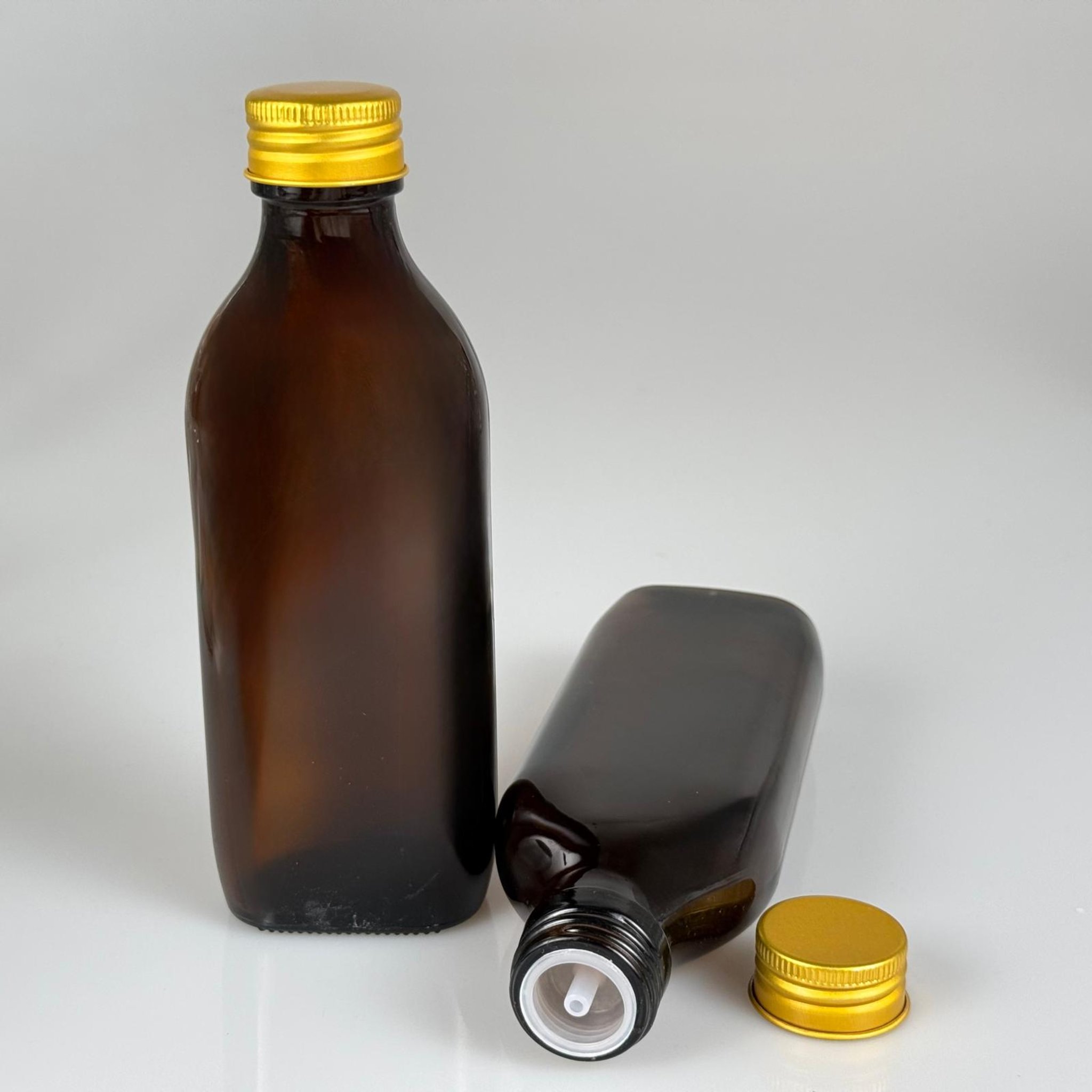 150 CC YASSI AMBER CAM ŞİŞE - GOLD METAL ALÜMİNYUM KAPAKLI + KOLONYA TIPALI TAKIM - 150 ML KAHVERENGİ CAM ŞİŞE DAMLALIKLI