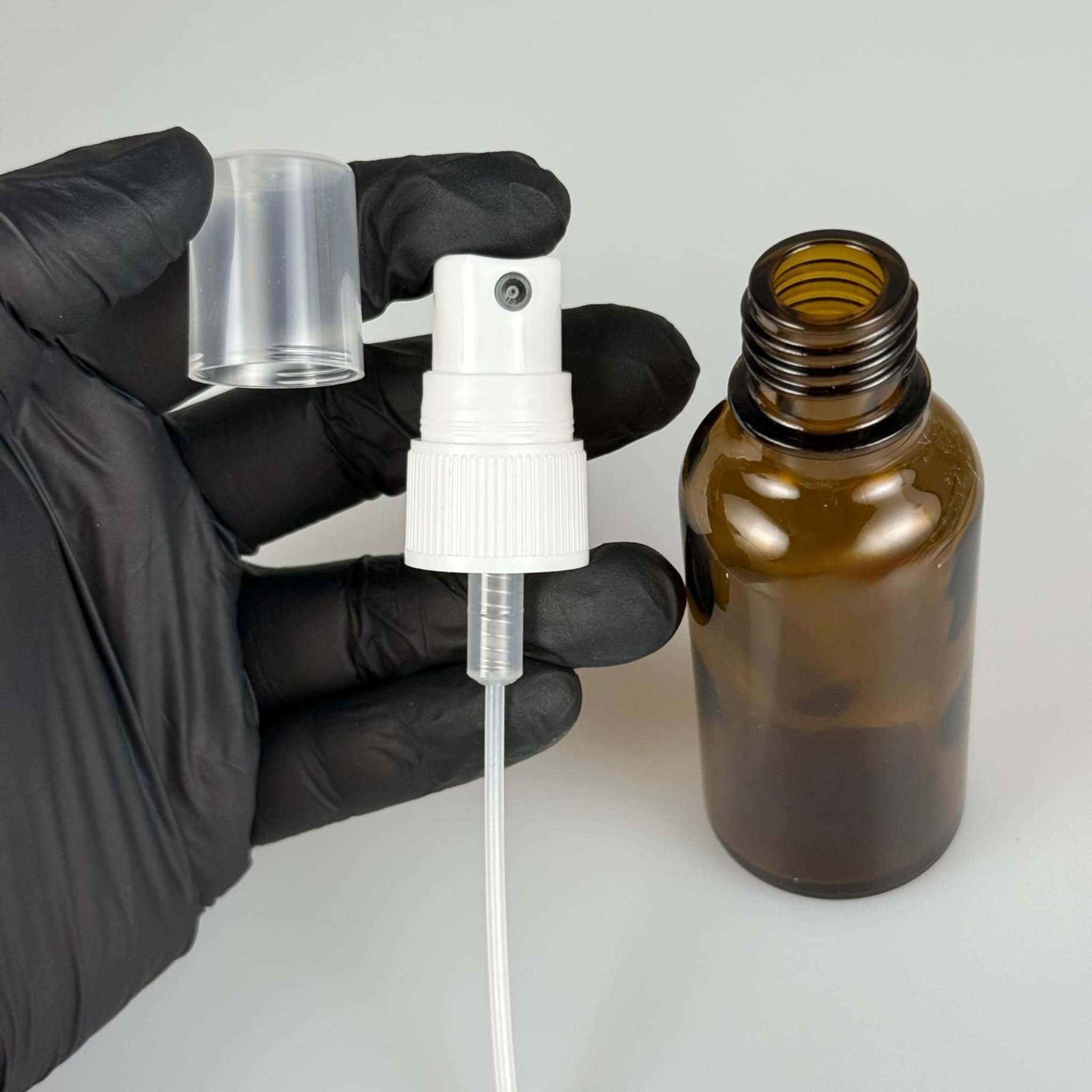 50 CC AMBER CAM ŞİŞE - BEYAZ SPREYLİ (hortum boyu tam uyumlu)  - 50 ML CAM ŞİŞE - KAHVERENGİ