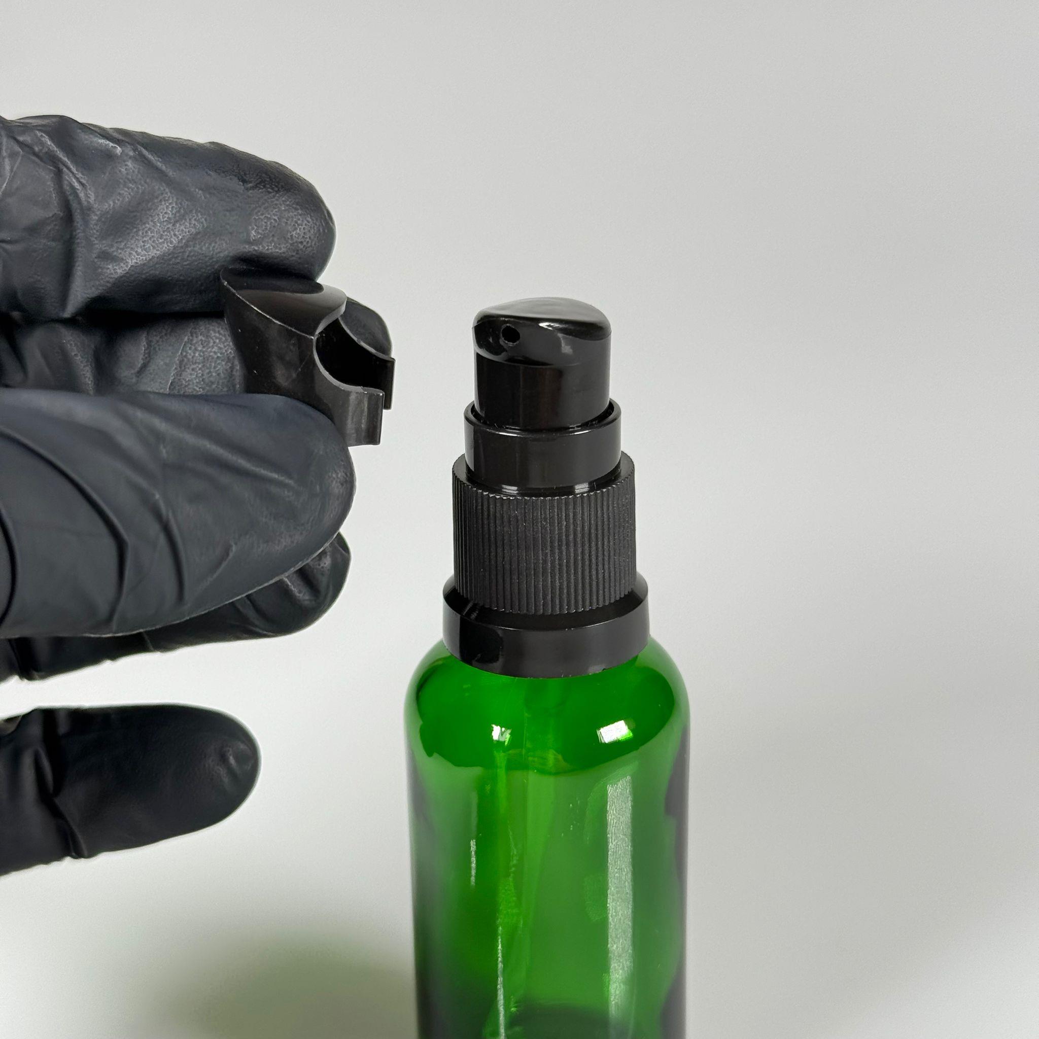 30 CC YEŞİL CAM ŞİŞE - SIZDIRMAZ ETEKLİ SİYAH LOSYON POMPALI TAKIM - 30 ML LOSYON ŞİŞESİ - YAĞ, KREM GİBİ YOĞUN KIVAMLI SIVILAR İÇİN CAM AMBALAJ