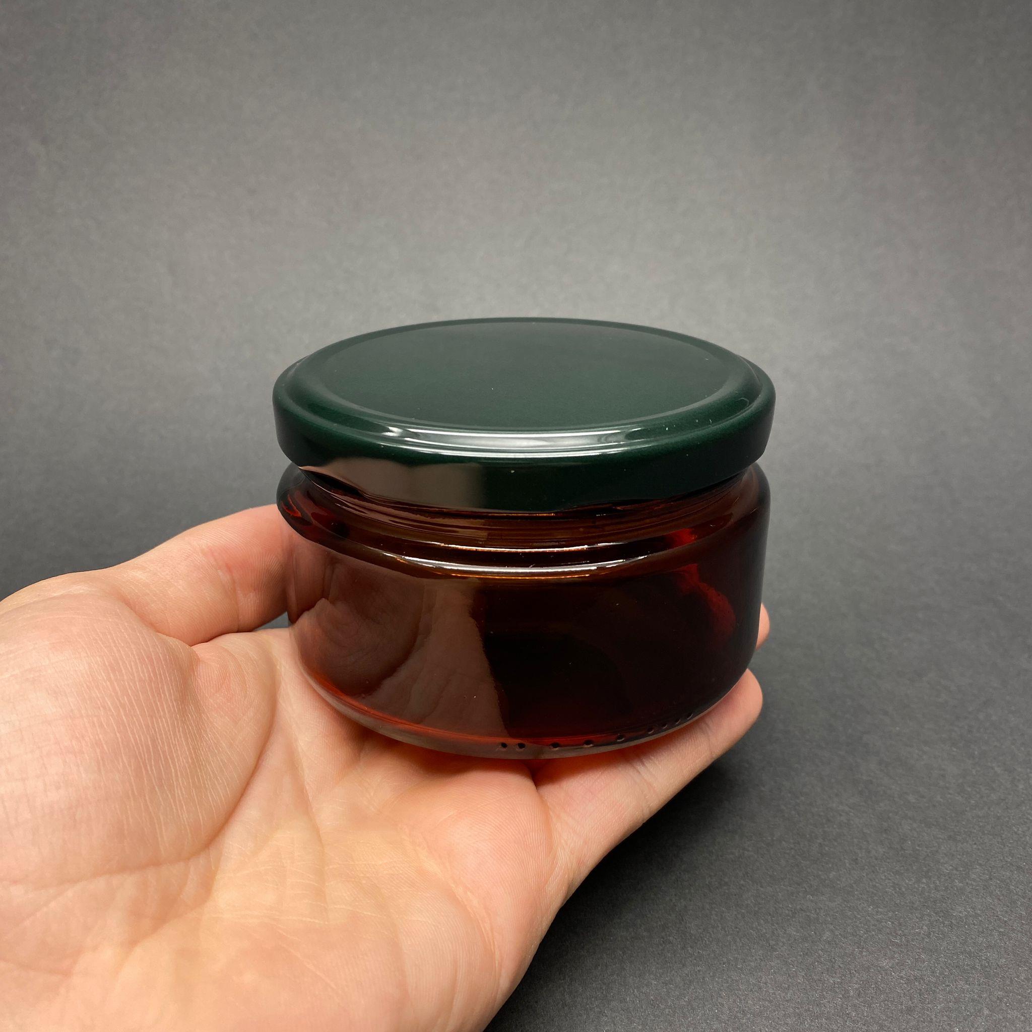 230 CC AMBER CAM KAVANOZ - KOYU YEŞİL METAL KAPAKLI - 230 ML KAHVERENGİ KAVANOZ - MUM KAVANOZU