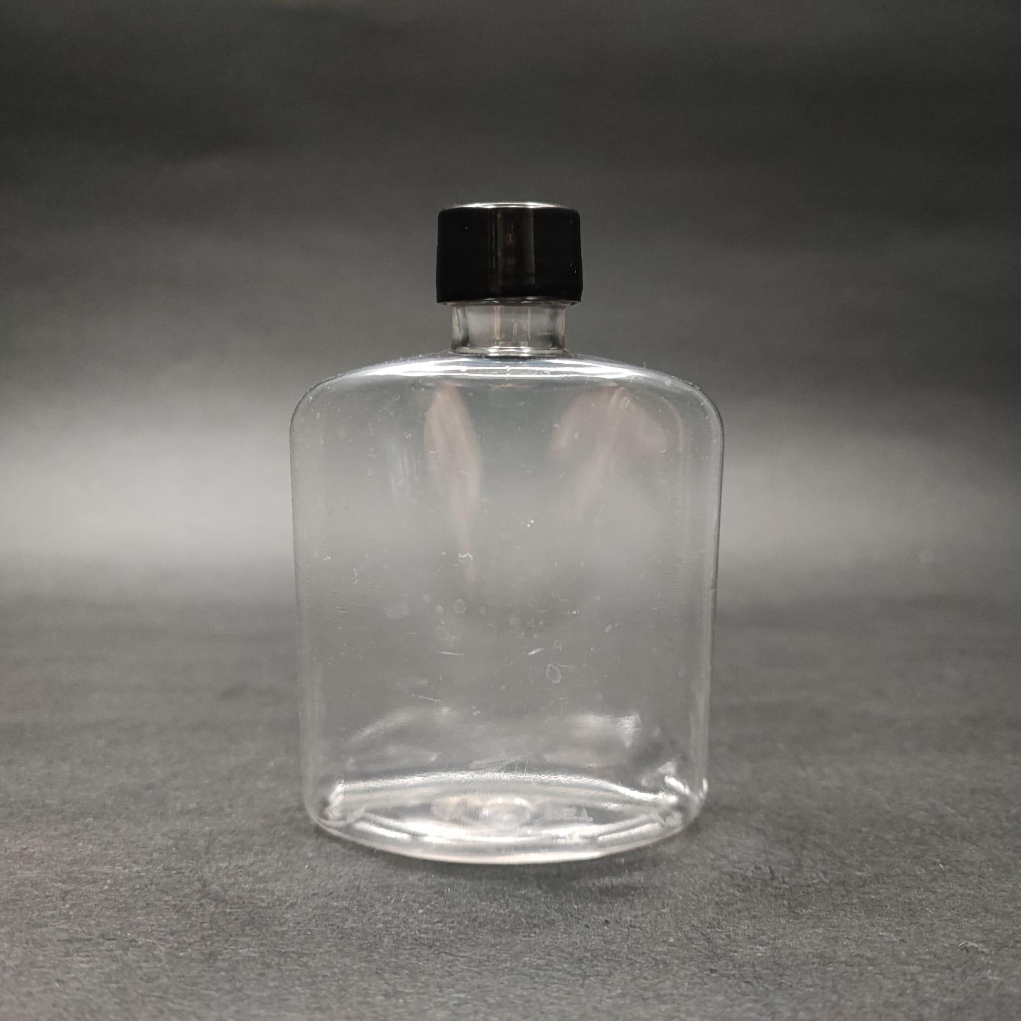 100 CC YASSI PLASTİK ŞİŞE + KENDİNDEN CONTALI SIZDIRMAZ SİYAH KAPAK - 100 ML KAPAKLI PET ŞİŞE