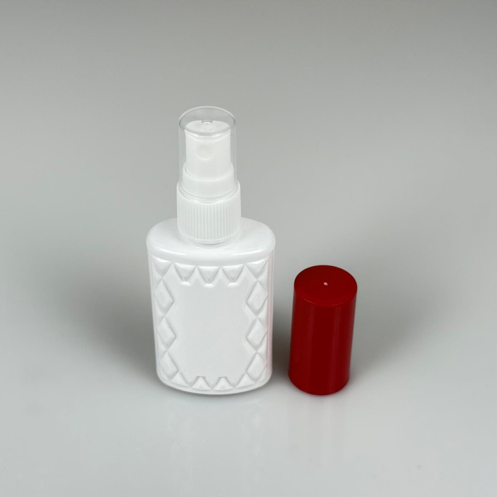 50 CC BEYAZ PET KÖŞELİ PARFÜM ŞİŞESİ  - BEYAZ SPREYLİ - KIRMIZI KORUMA KAPAKLI - 50 ML PLASTİK PARFÜM - KOLONYA ŞİŞESİ