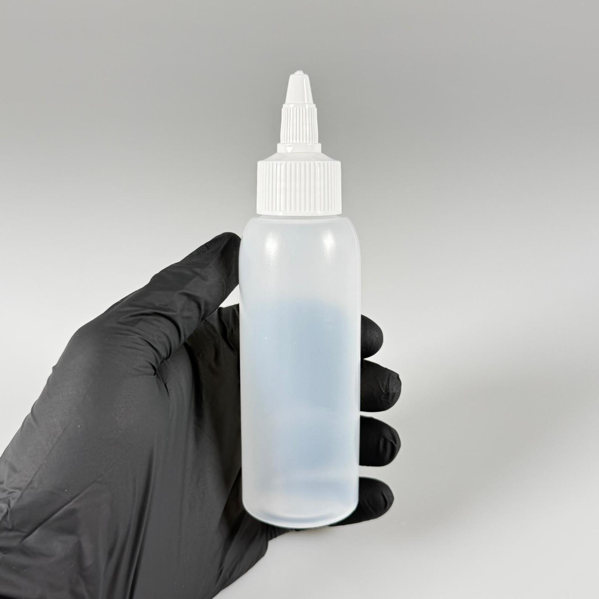 100 ML SIKILABİLİR YUMUŞAK PE PLASTİK ŞİŞE - BEYAZ TWİST SİVRİ KARTUŞ KAPAKLI - 100 cc sos, yağ, kartuş, mürekkep vb için boş şişeler