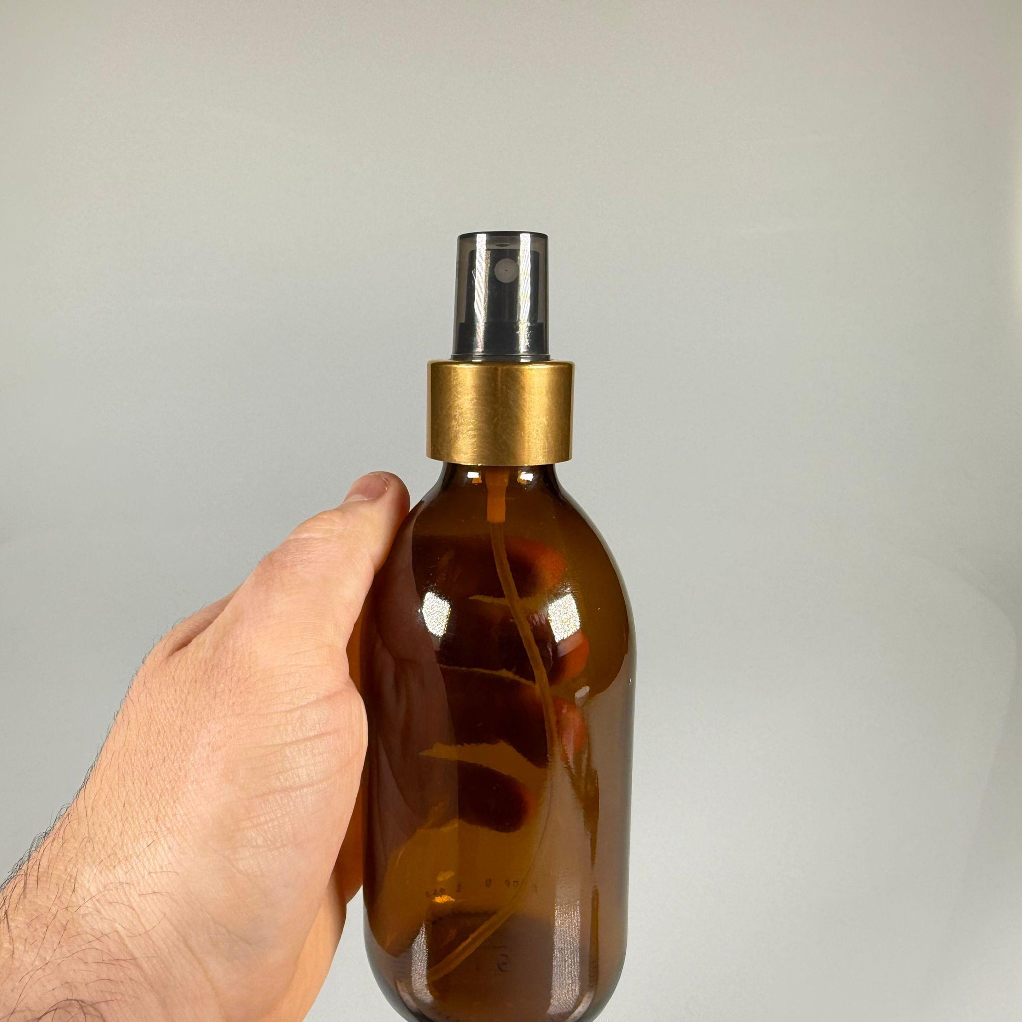 250 CC AMBER GOLD SPREY BAŞLIKLI CAM ŞİŞE - 250 ML KAHVERENGİ FISFIS KAPAKLI ŞİŞE