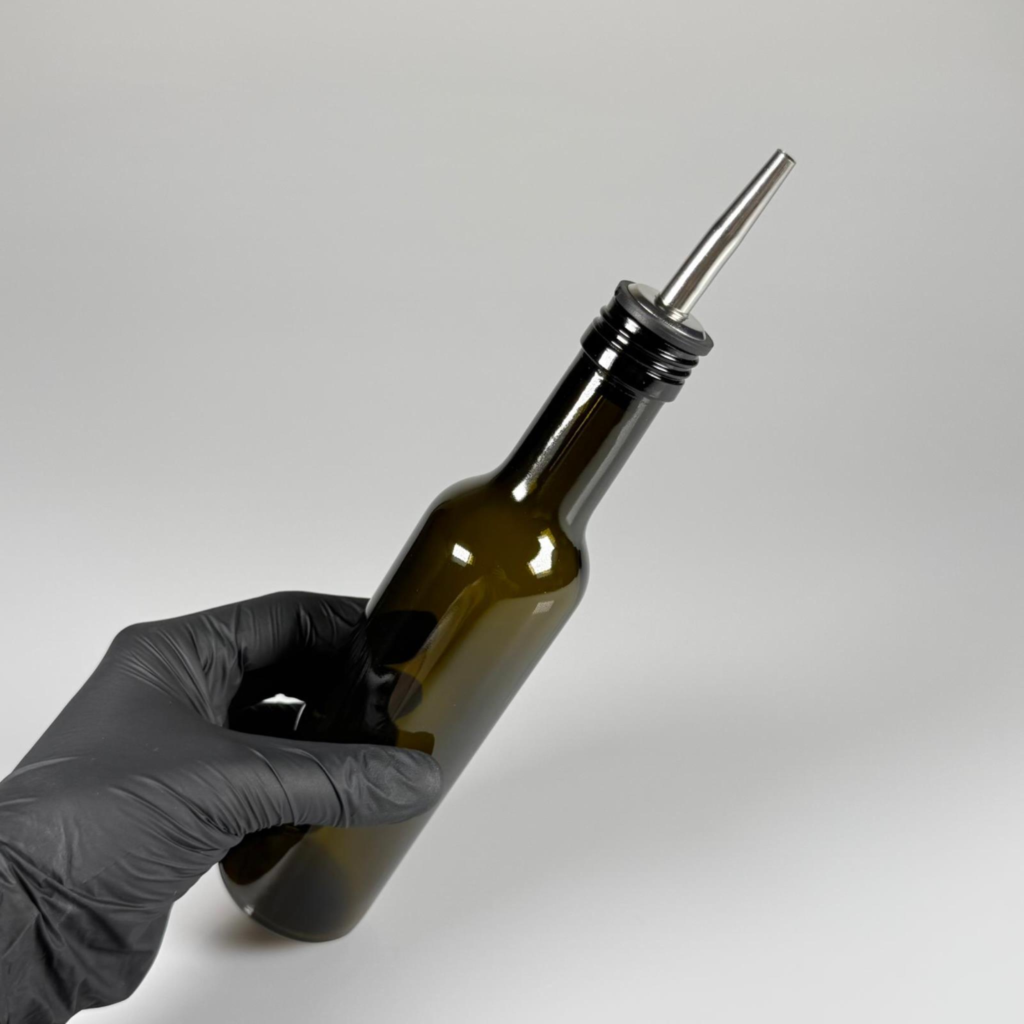 SİLİNDİR CAM YAĞLIK - 250 ML YEŞİL YUVARLAK CAM ŞİŞE + ÇELİK YAĞDANLIK TIPASI TAKIM