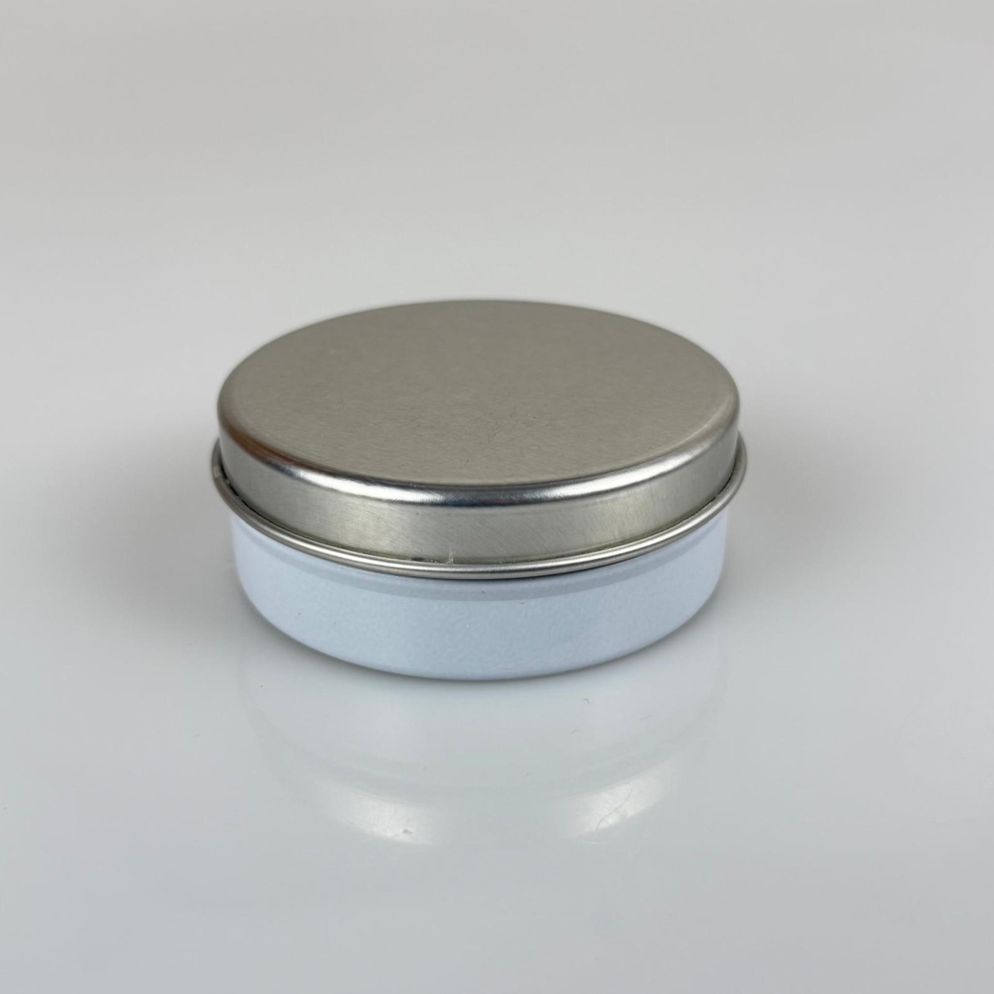 100 CC TENEKE KUTU - BEYAZ - GÜMÜŞ KAPAKLI - METAL AMBALAJ - MUM TENEKESİ 77 X 28 MM