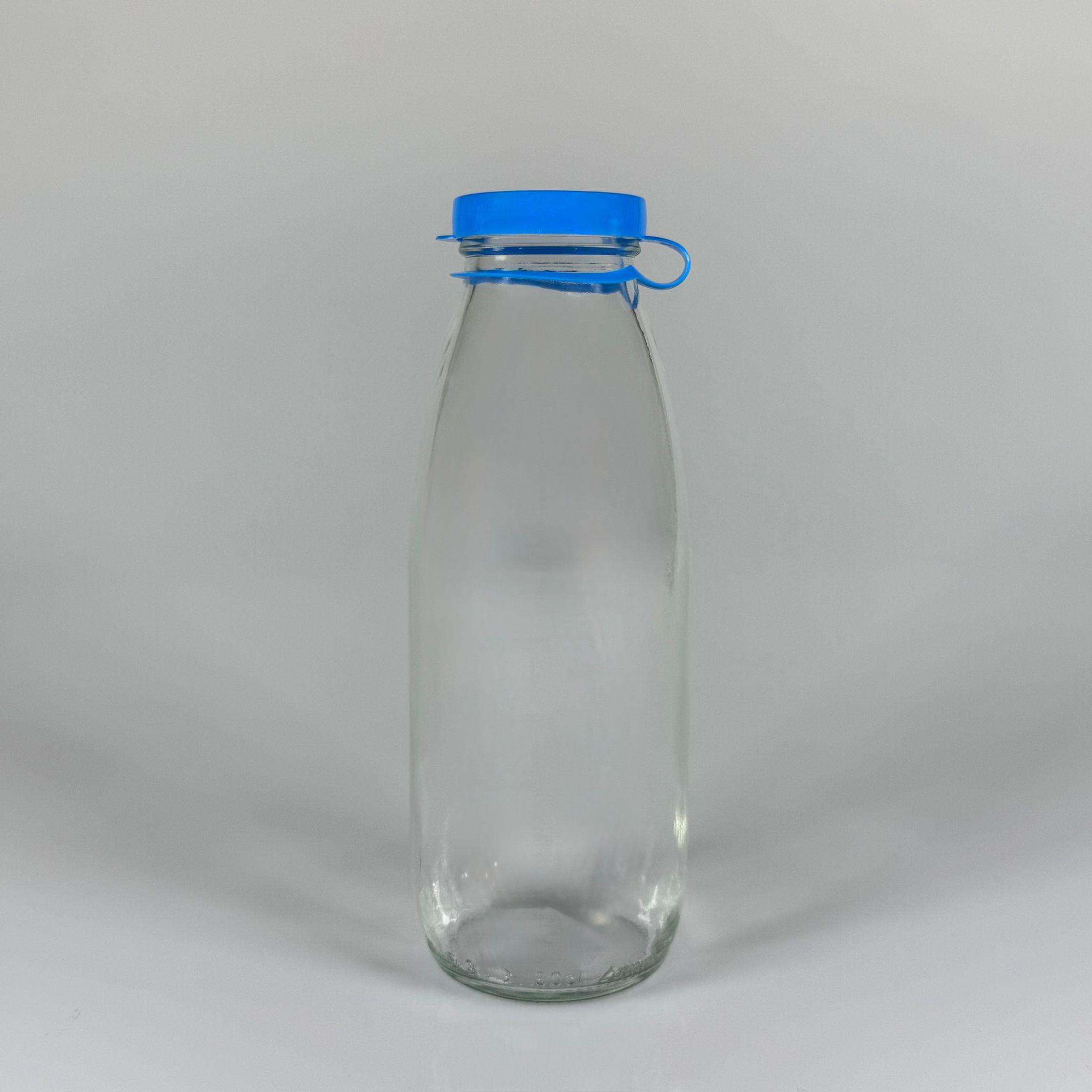 NOSTALJİ ESKİ TİP CAM AYRAN ŞİŞESİ - SÜT, LİMONATA, ŞIRA. ŞERBET. MEYVE SUYU, EV YAPIMI MEŞRUBAT, SMOOTHIE, KOKTEYL VB KAFETERYA, RESTORAN, EV KULLANIMI VB İÇİN - MAVİ GEÇME KAPAKLI 500 CC BOŞ CAM ŞİŞELERİ