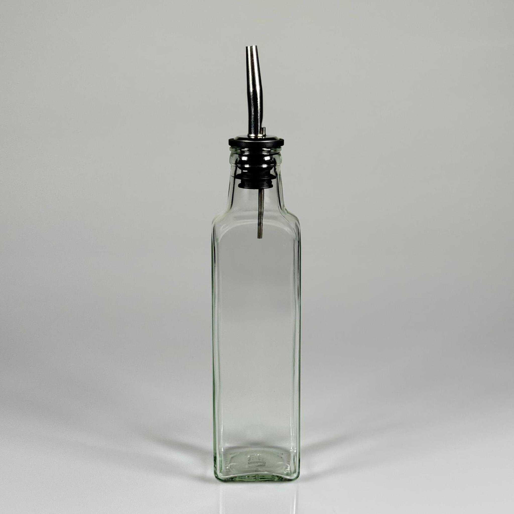 KÖŞELİ CAM YAĞLIK - 250 ML ŞEFFAF KARE CAM MARASKA ŞİŞE + ÇELİK YAĞDANLIK TIPASI TAKIM