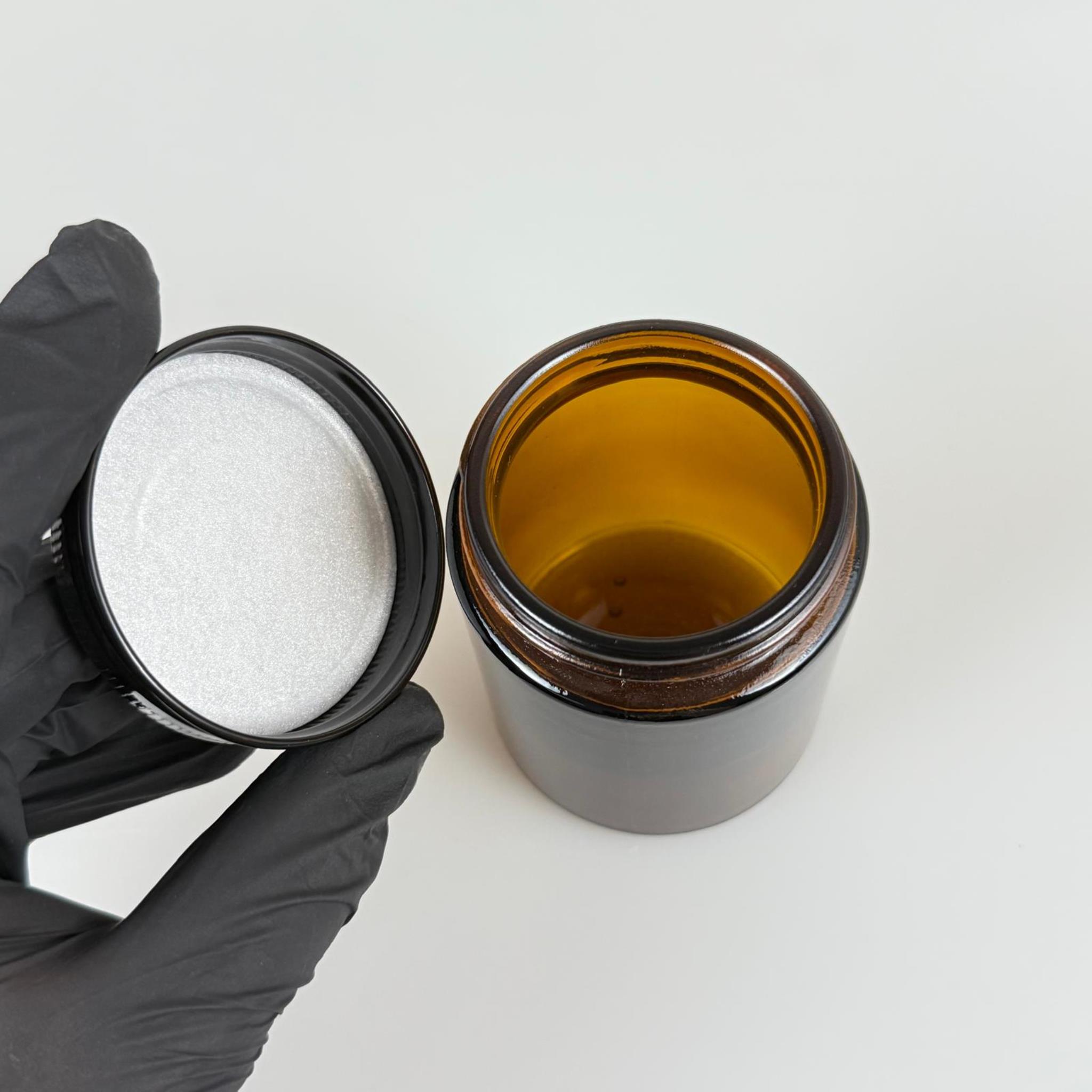 150 CC CAM AMBER KREM KAVANOZU - KÖPÜK CONTALI SIZDIRMAZ SİYAH METAL KAPAKLI - 150 ML KAHVERENGİ KREM KAVANOZU - AMBER MUM KAVANOZU - MEDİKAL KAVANOZ - ORJİNAL AMBER (BOYAMA DEĞİL)