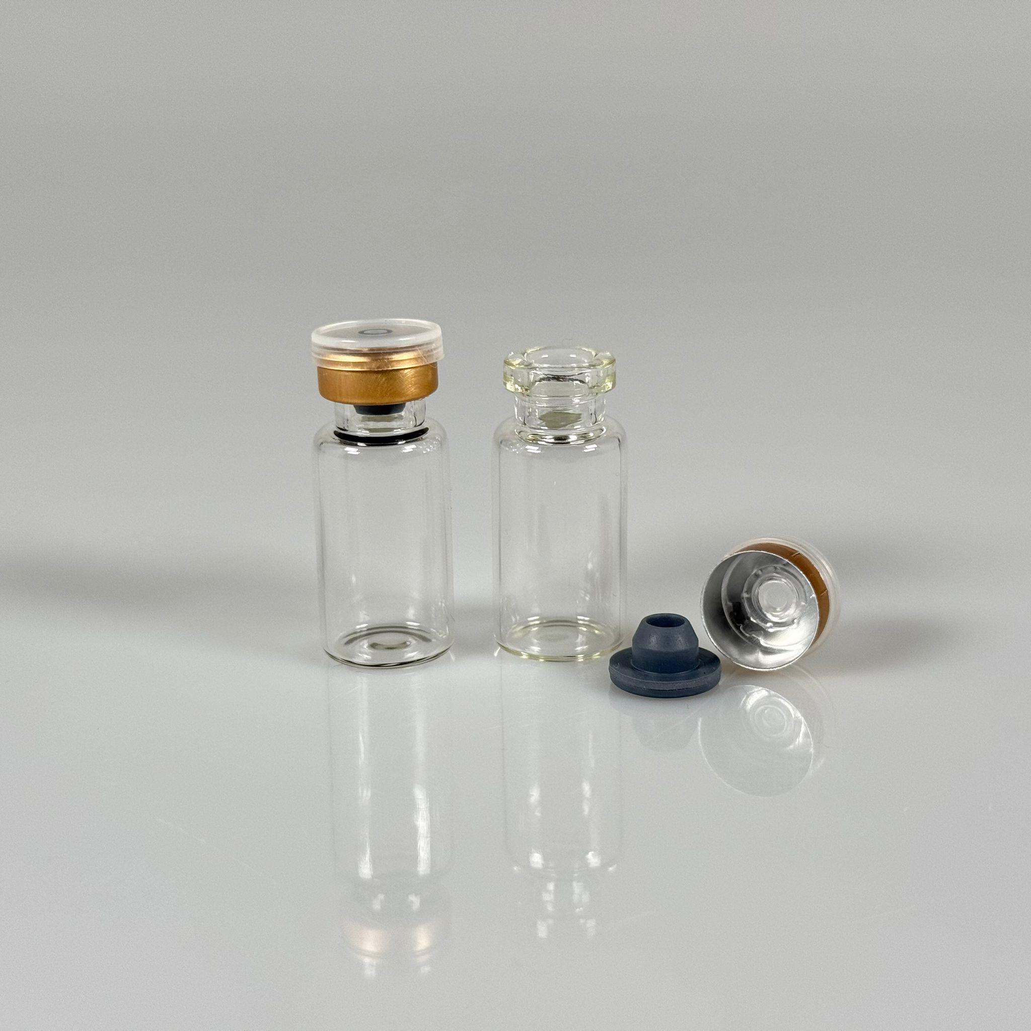 3 ML vial flakon şişe - 13 ağız 3 cc şeffaf cam ilaç şişesi + kauçuk butil enjektör tıpası + gold alüminyum kapaklı takım