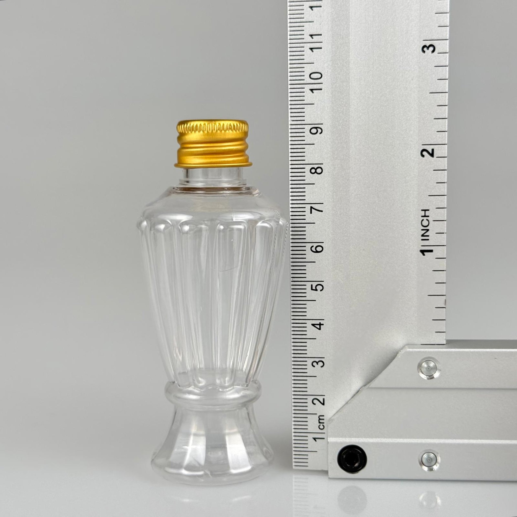 50 CC MİNİ VAZO HÜRREM PET ŞİŞE + KÖPÜK CONTALI GOLD ALÜMİNYUM METAL KAPAKLI TAKIM - 50 ML PLASTİK CAMPET ŞİŞE