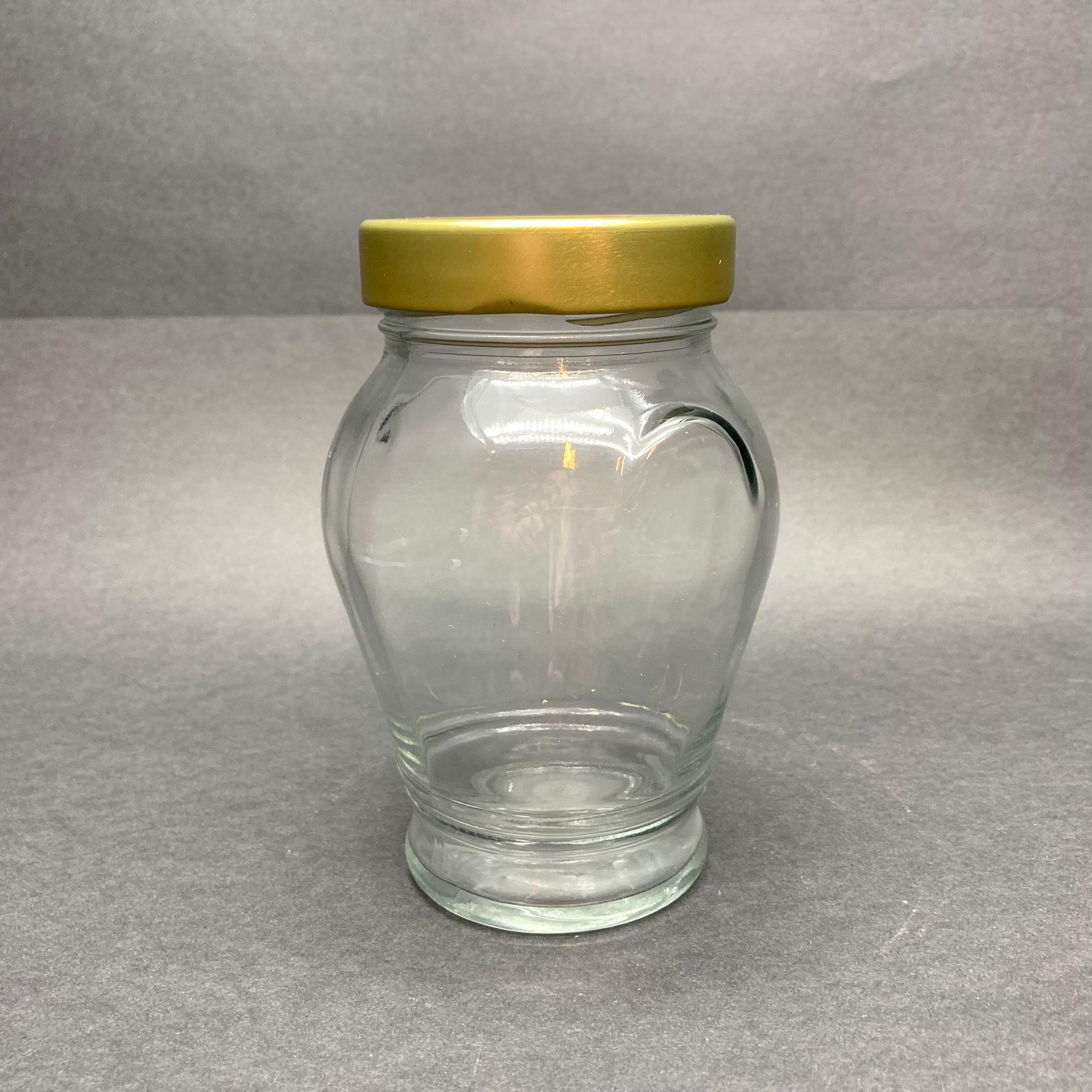370 CC KULPLU CAM KAVANOZ - GOLD METAL KAPAKLI - 370 ML KULPLU TİP CAM KAVANOZ