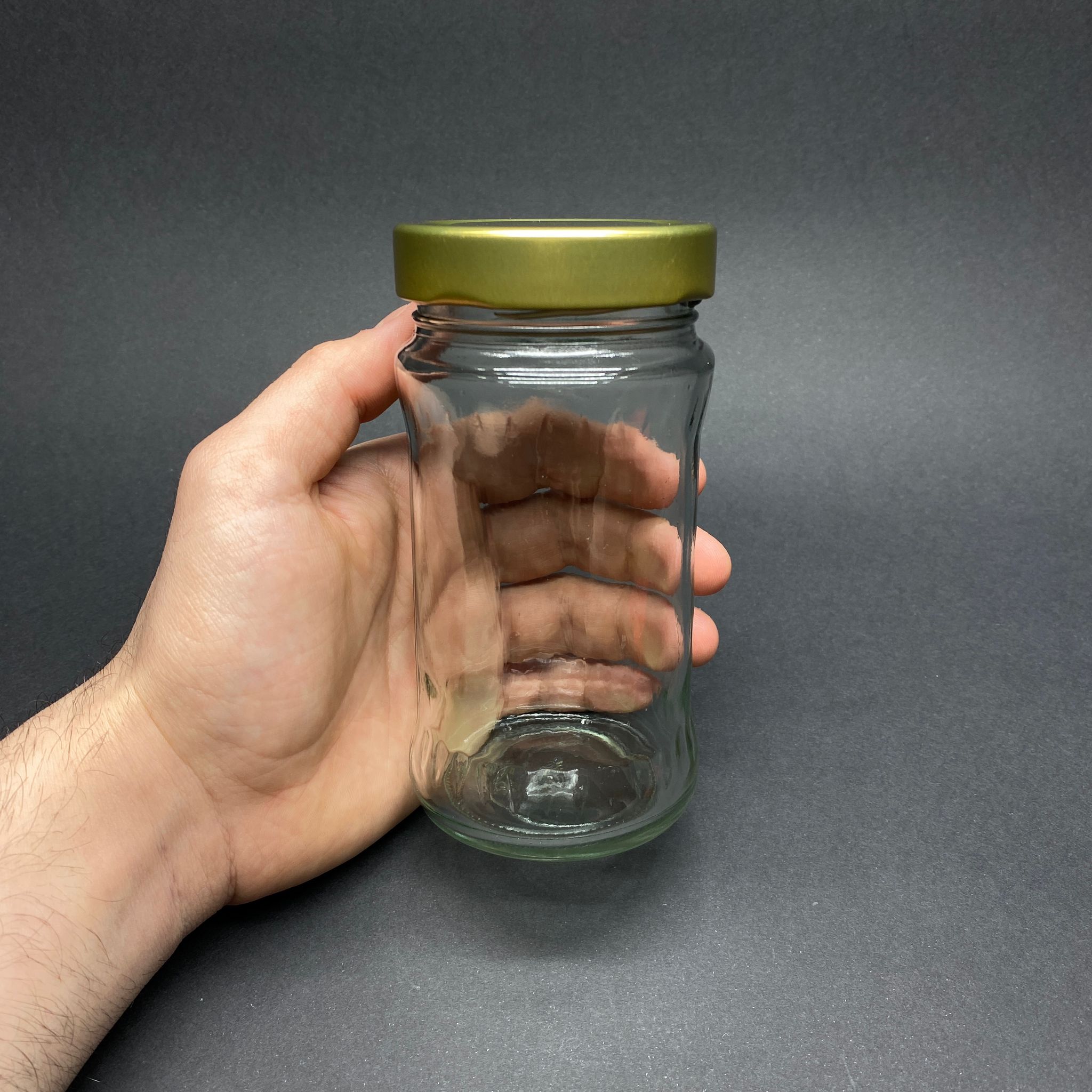 280 CC FASİT CAM KAVANOZ - AĞIZ ÇAPI 63 MM DERİN - GOLD KAPAKLI