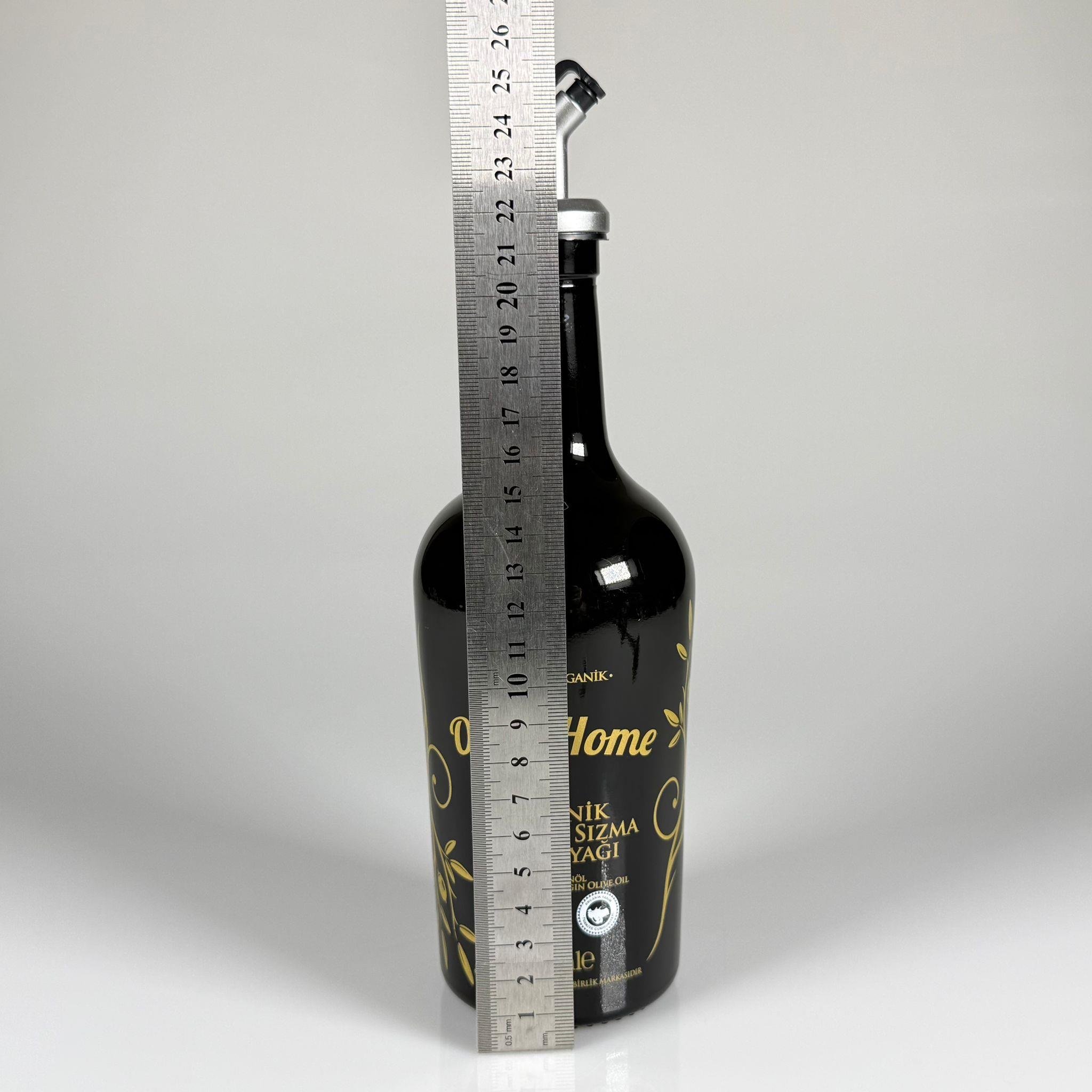 500 CC SİYAH OLİVE YAZI CAM ZEYTİNYAĞ ŞİŞESİ - GRİ YAĞDANLIK TIPALI - 500 ML YAĞDANLIK BASKILI CAM ŞİŞE