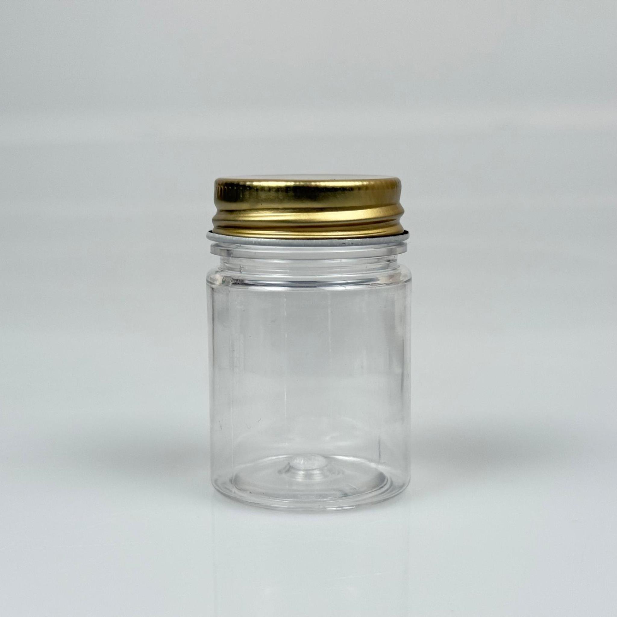 50 CC PET ŞİŞE GENİŞ AĞIZLI  - GOLD METAL KAPAKLI - 50 ML PLASTİK NUMUNE KAVANOZU, MİNİ TABLET KAVANOZU
