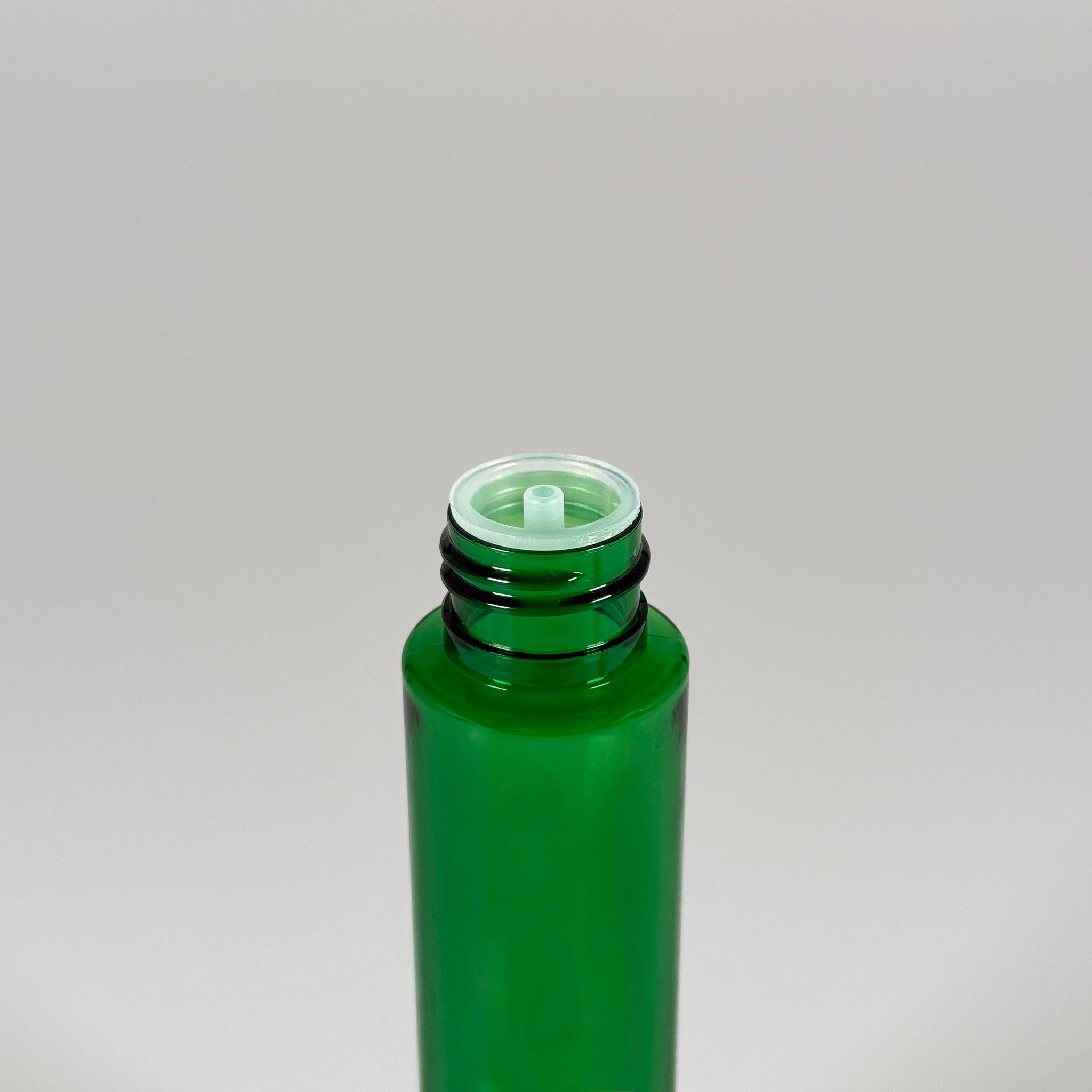 100 CC UZUN SİLİNDİR YEŞİL PET ŞİŞE (24 GR)  - SİYAH KAPAKLI KOLONYA TIPALI - 100 ML BİBERİYE SUYU, LAVANTA YAĞI, SAÇ SERUM, TONİK VB İÇİN PLASTİK KOZMETİK AMBALAJLARI