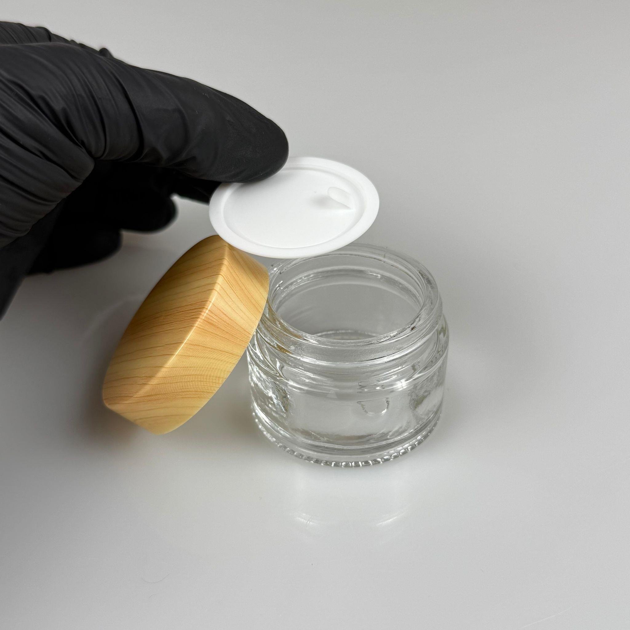 30 CC CAM ŞEFFAF KREM KAVANOZU - AHŞAP DESENLİ PLASTİK KAPAKLI İÇ CONTALI - 30 ML ŞEFFAF CAM KAVANOZ  - KOZMETİK KAVANOZ