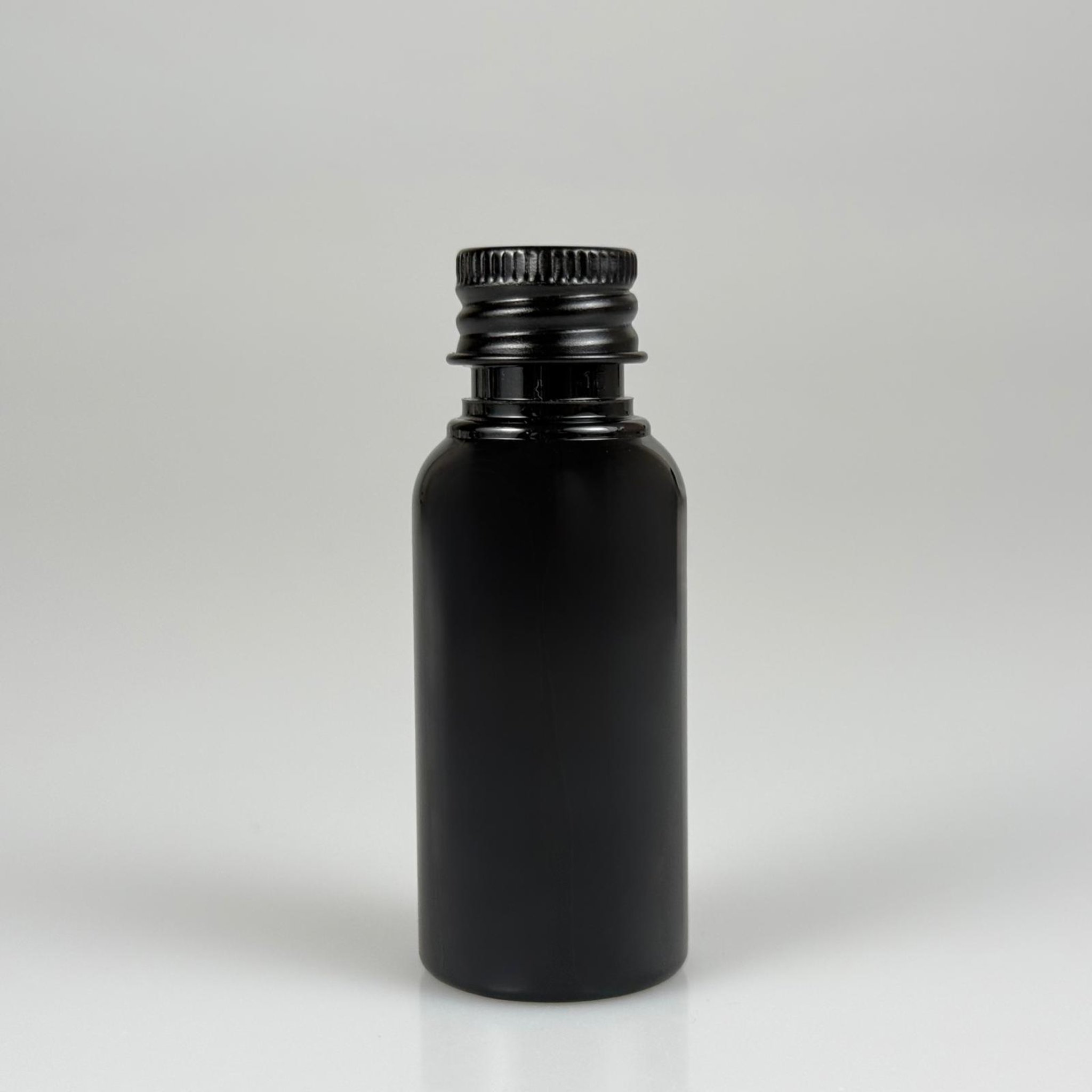 30  CC SİYAH SERT PET ŞİŞE + KÖPÜK CONTALI SİYAH ALÜMİNYUM METAL KAPAKLI TAKIM - 30 ML SİYAH PLASTİK ŞİŞE