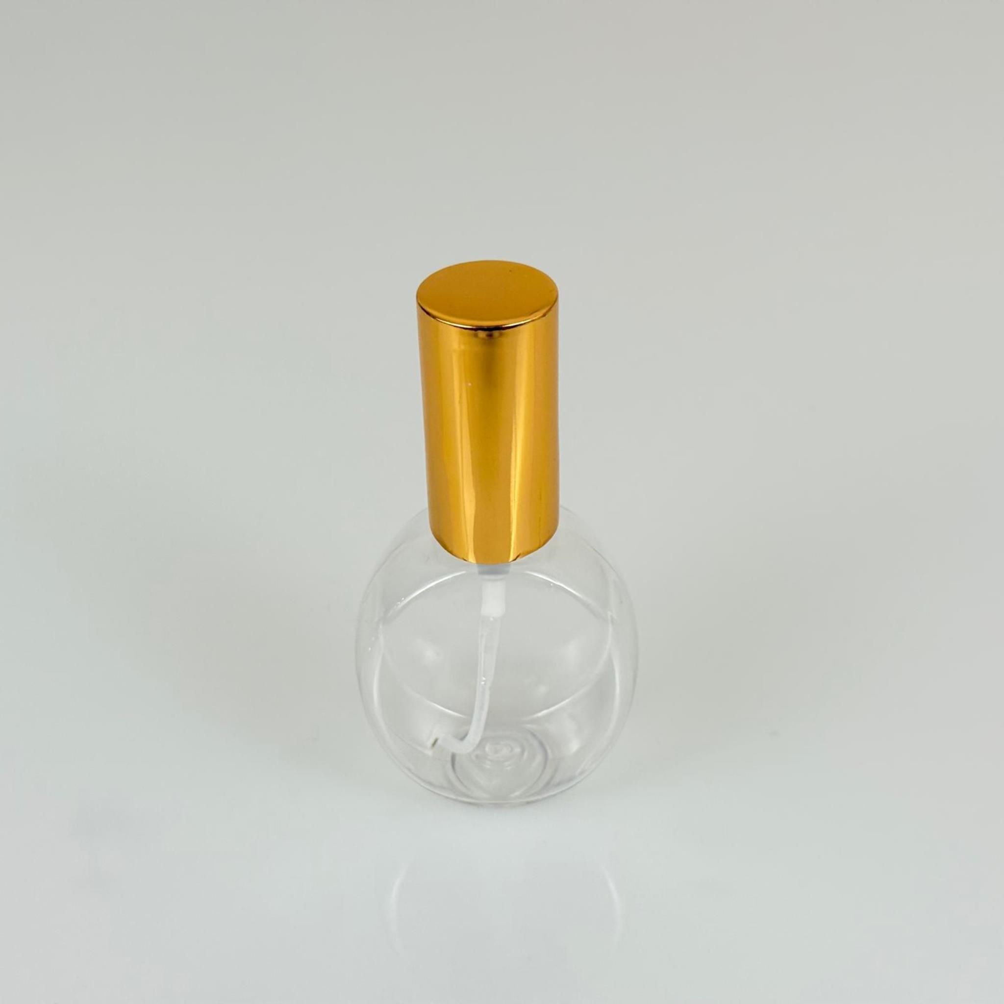 40 ML PET KOLONYA, PARFÜM VB ŞİŞELERİ - METAL ALÜMİNYUM GOLD KAPAK + VİDALI SPREY + 40 CC YUVARLAK ŞİŞE SET TAKIM