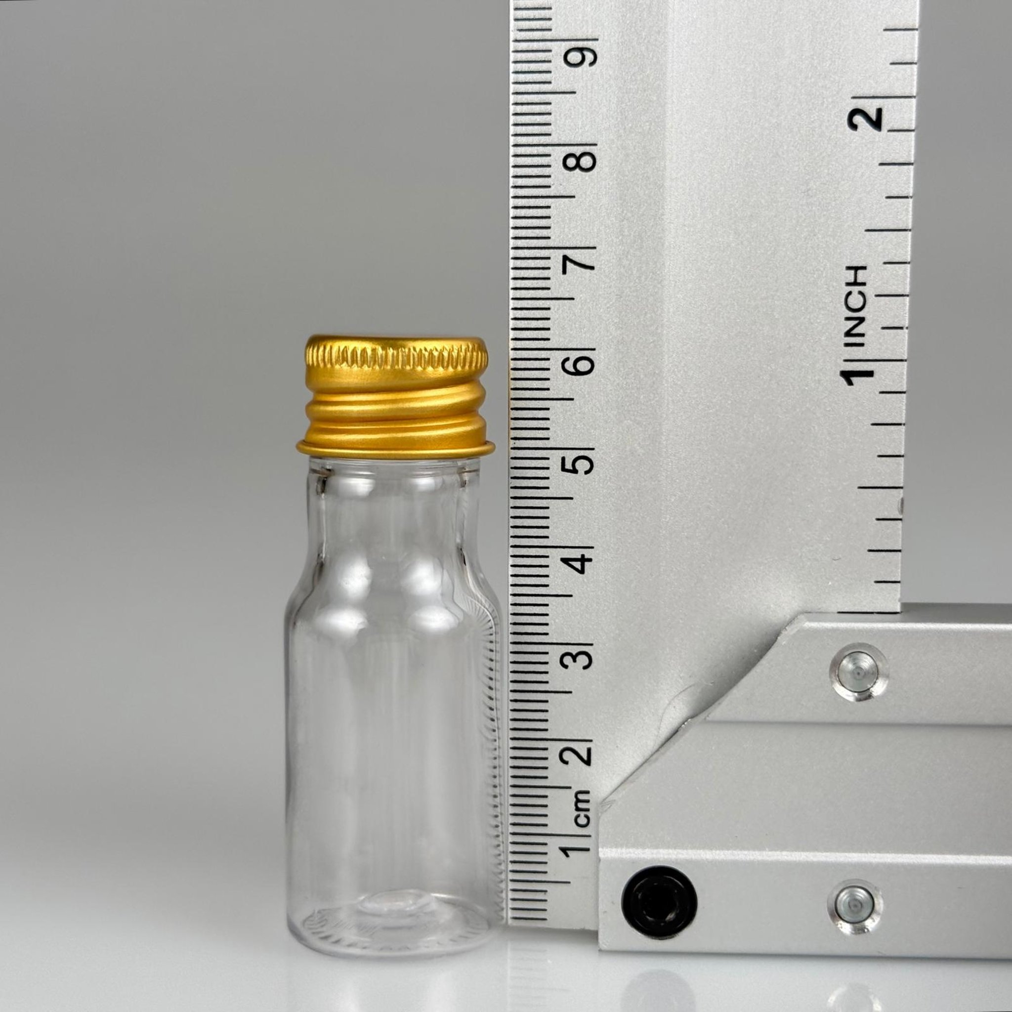 10 CC ŞEFFAF PET ŞİŞE + KÖPÜK CONTALI GOLD ALÜMİNYUM METAL KAPAKLI  TAKIM - 10 ML PLASTİK ŞİŞE (SİLME 15 CC)