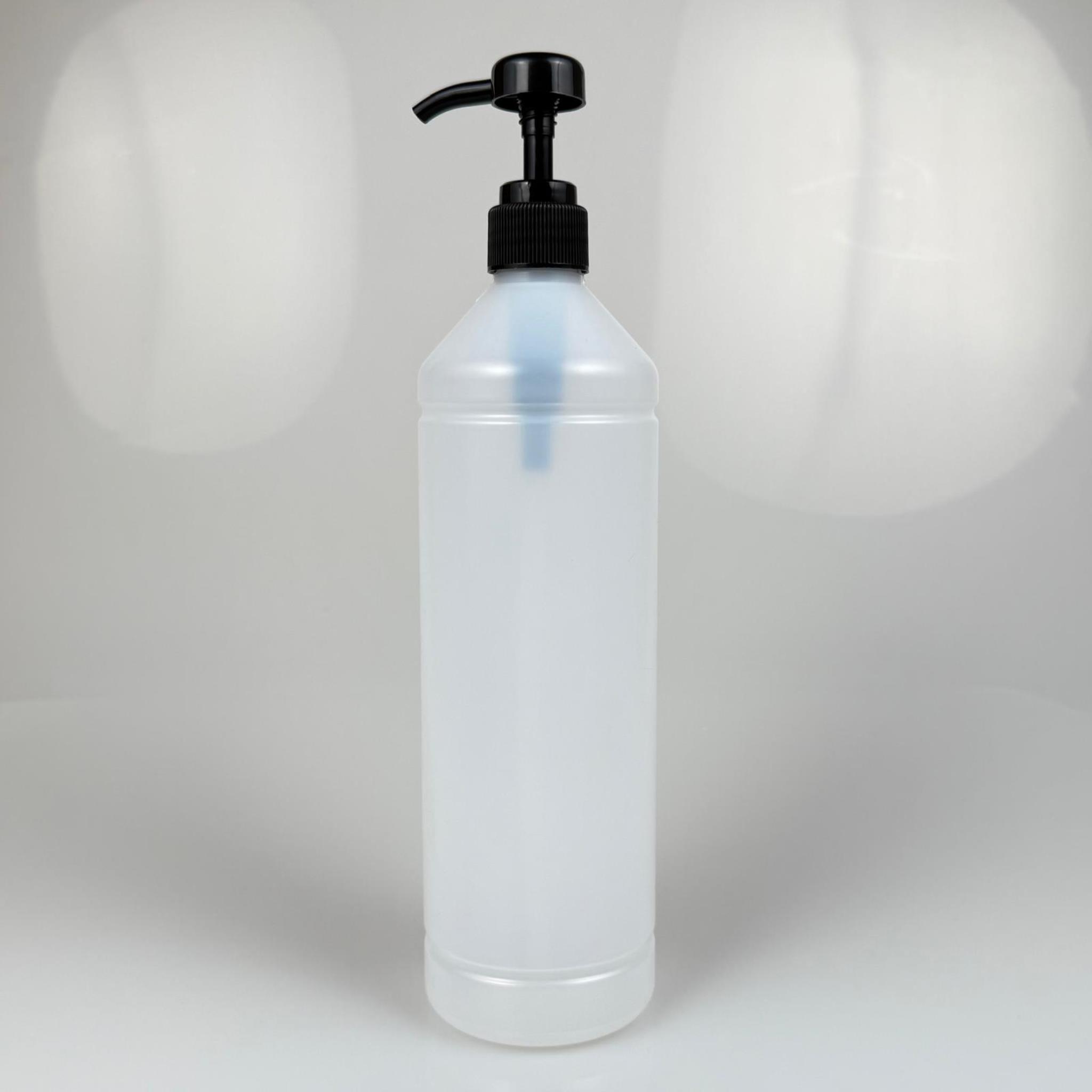 1000 CC YARI SAYDAM POLİETİLEN UZUN MODEL ŞİŞE - SİYAH DOZAJ POMPALI (HER BASMADA 4 CC SIVI ATAR)  - 1 LT POMPALI ŞİŞE - ŞURUP, ŞAMPUAN, KREM GİBİ YOĞUN KIVAMLI SIVILARDA KULLANILIR