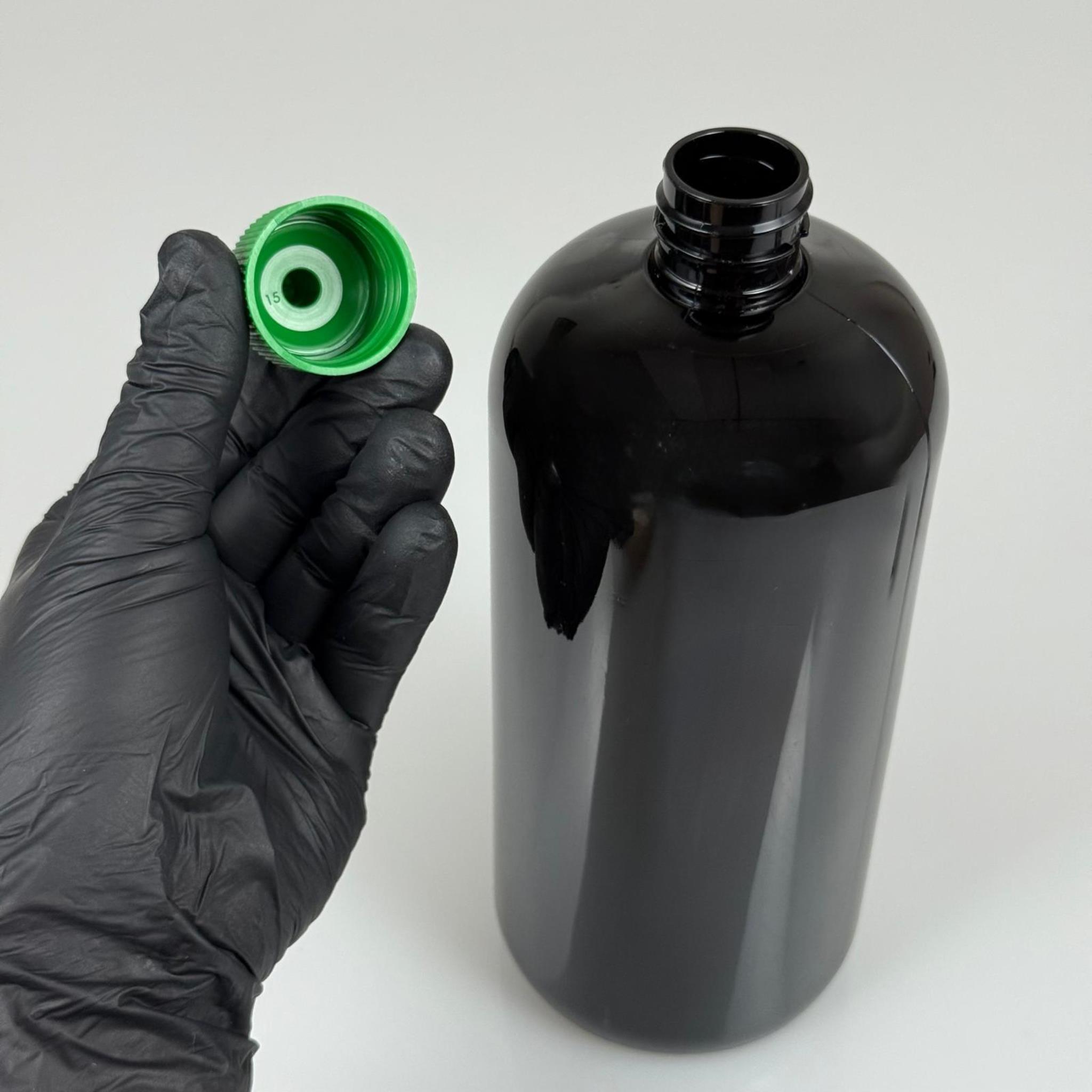 ZEYTİNYAĞI, SOS, ACI SOS, SİRKE, SRIRACHA VB BOŞ ŞİŞELERİ - YEŞİL SİVRİ TWİST AKITICI KAPAK + 1000 ML SİYAH PET PLASTİK ŞİŞE TAKIM