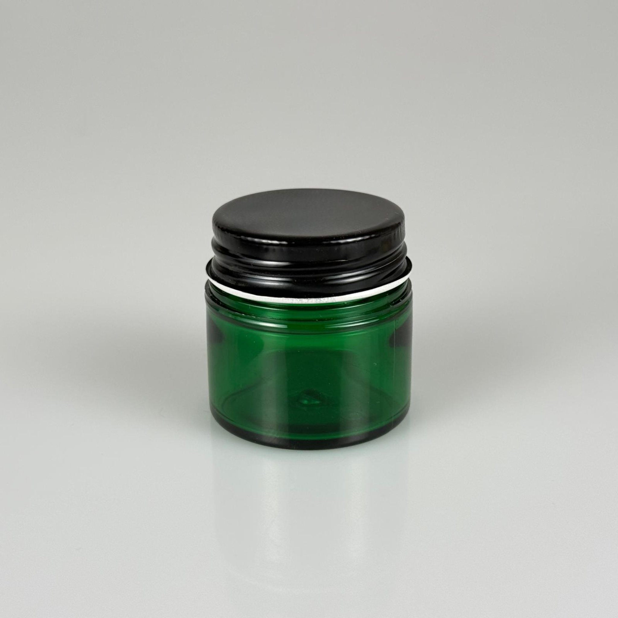 20 CC YEŞİL SERT PLASTİK KAVANOZ - 38 AĞIZ CONTALI SİYAH METAL KAPAKLI - 20 ml KALIN LÜX Boş Krem, Balm, Peeling, Macun, Pasta, Aromaterapi ve Saç Maskesi Kabı