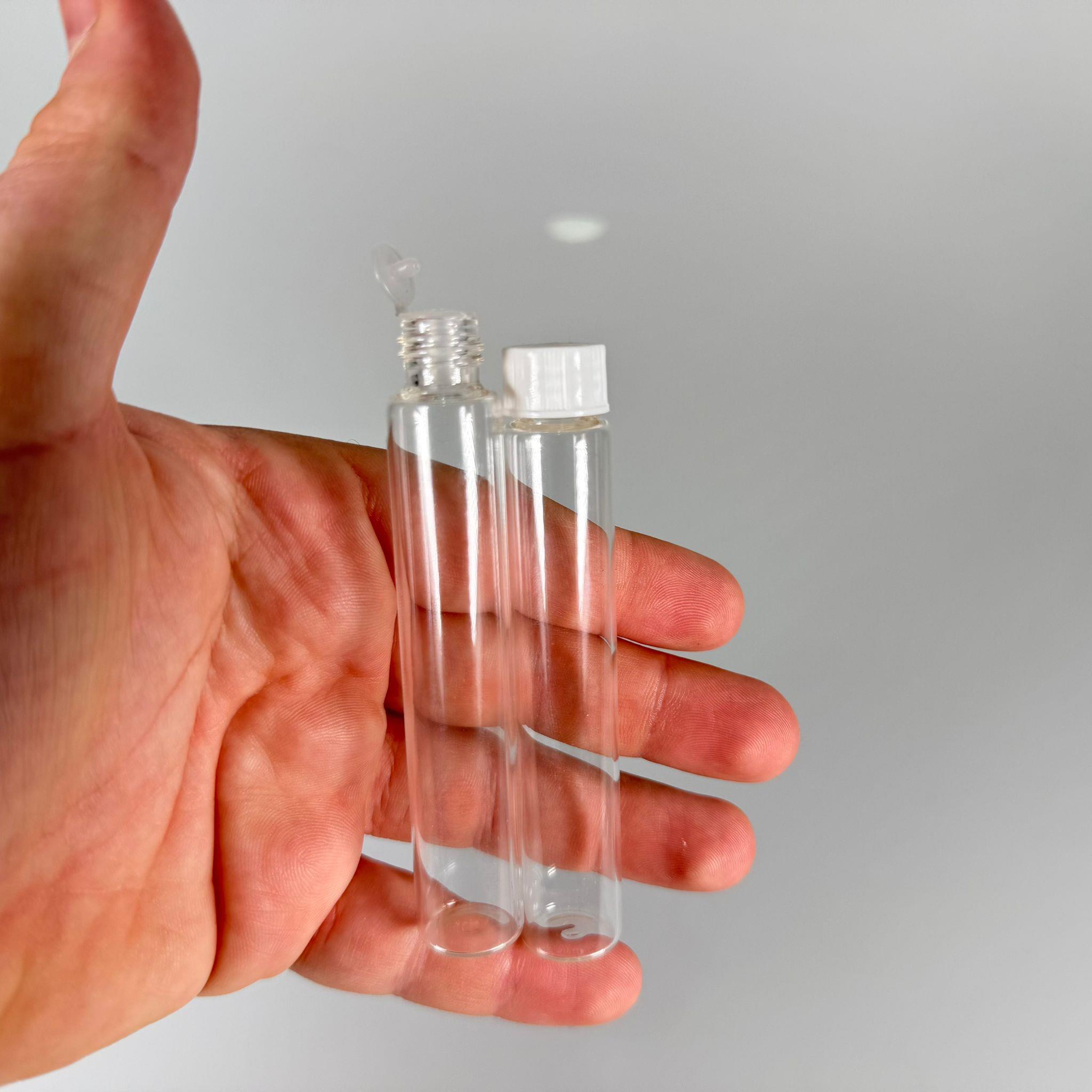 15 CC ŞEFFAF İNCE CAM ŞİŞE - BEYAZ KAPAKLI + İÇTEN DAMLALIKLI - KAPAKSIZ 15 ML CAM ŞİŞE