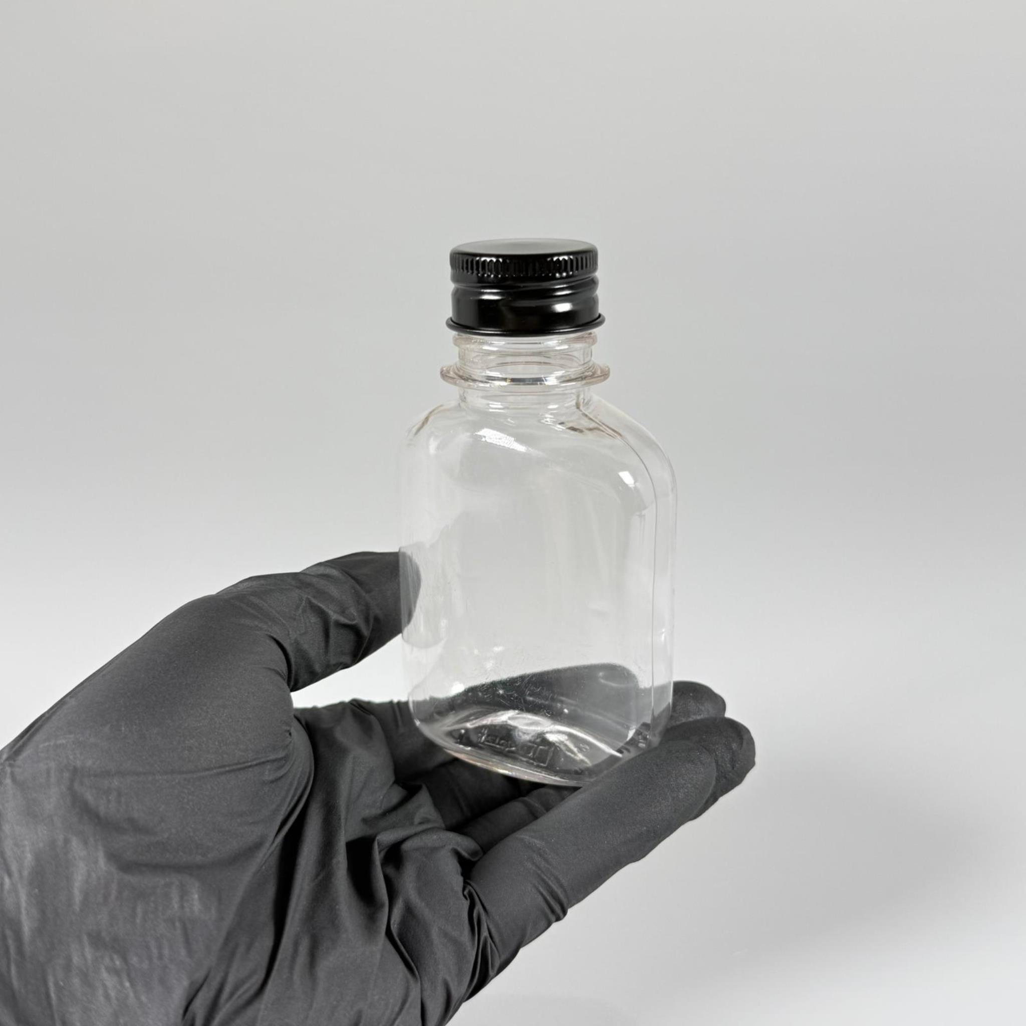 100 ML YASSI METAL KAPAKLI KOLONYA TIPALI PET ŞİŞE - 100 CC CONTALI SİYAH ALÜMİNYUM KAPAKLI PLASTİK ŞİŞE