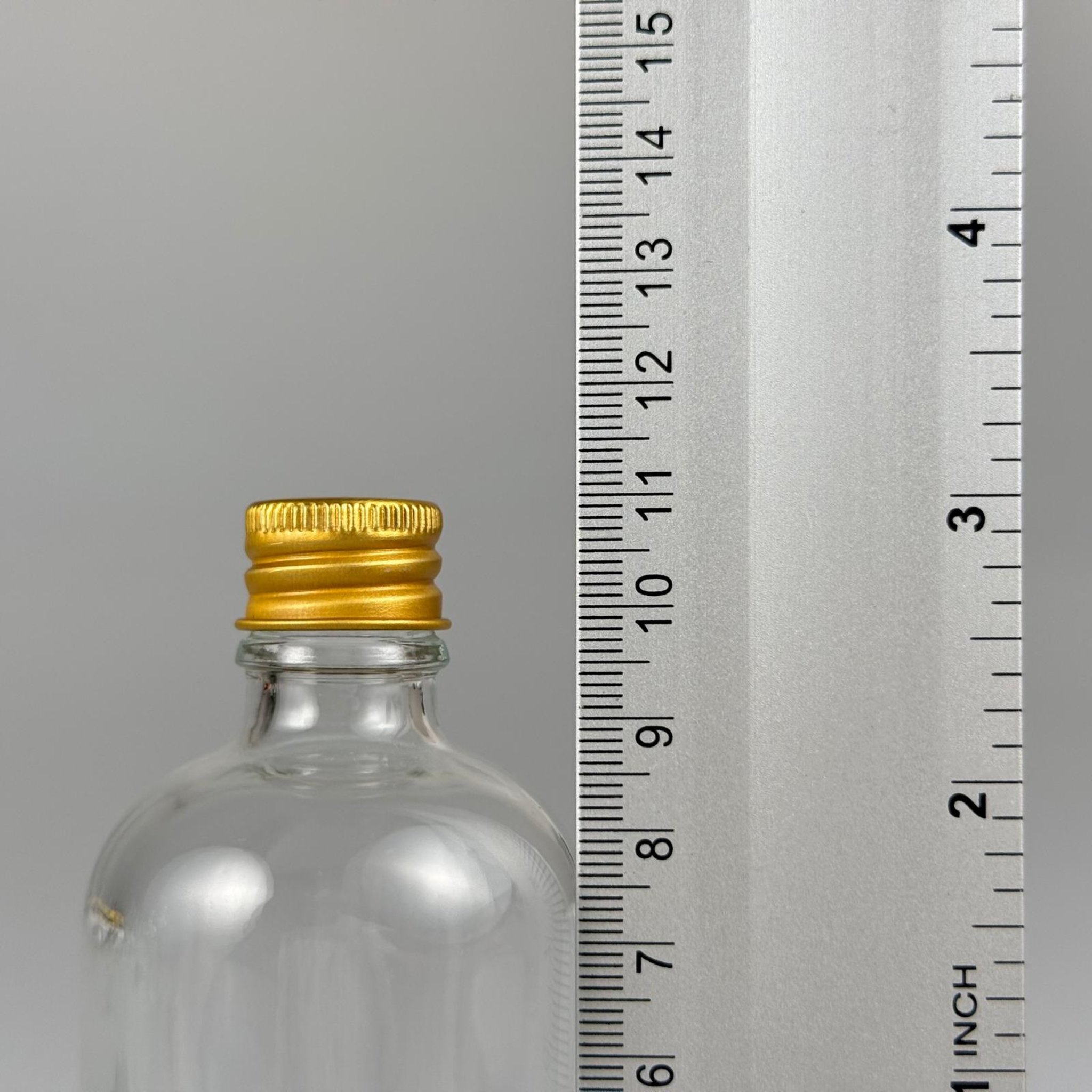 100 CC ŞEFFAF CAM ŞİŞE + KÖPÜK CONTALI GOLD ALÜMİNYUM METAL KAPAKLI + DAMLALIKLI KOLONYA TIPALI TAKIM - 100 ML ŞEFFAF CAM ŞİŞE
