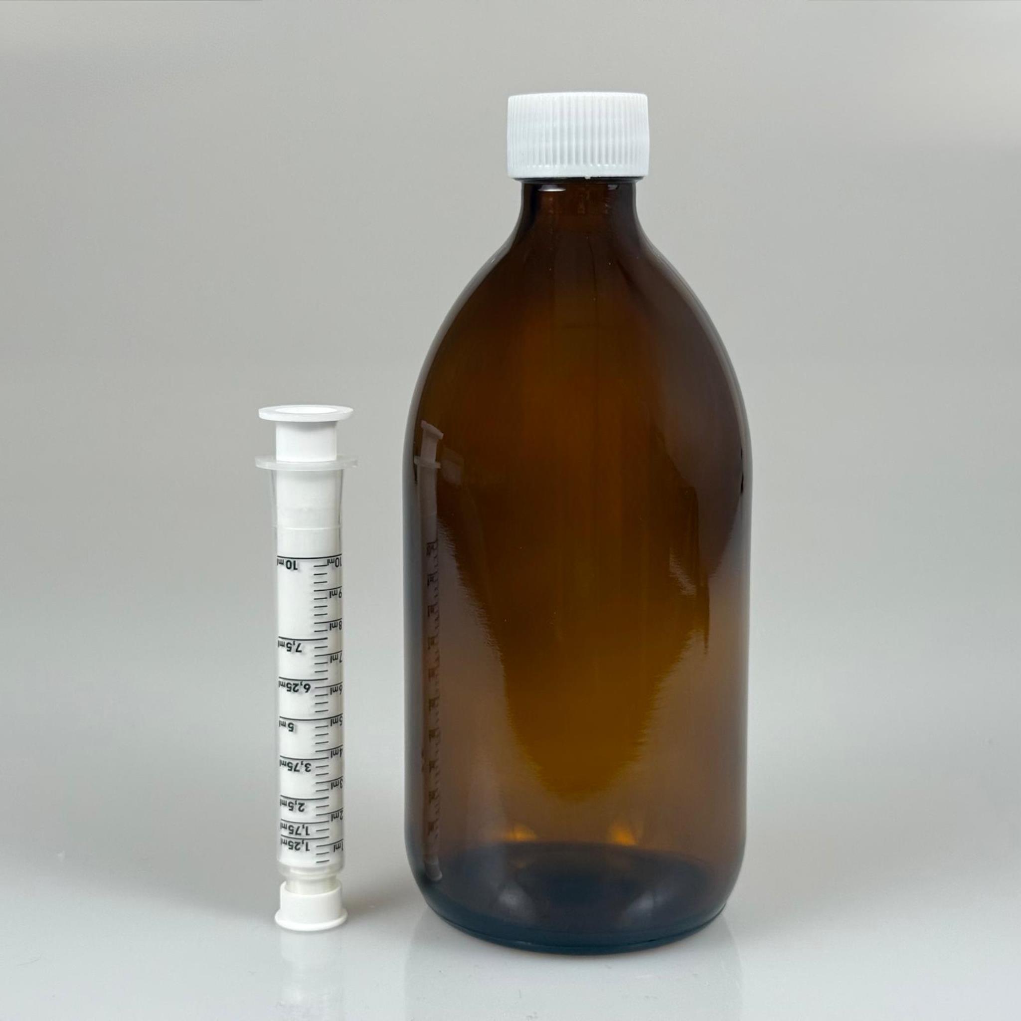 500 ML CAM ECZA ŞİŞESİ + 10 ML DOZAJ PİPETİ + DOZAJ TIPASI + CONTALI PLASTİK KAPAK TAKIM