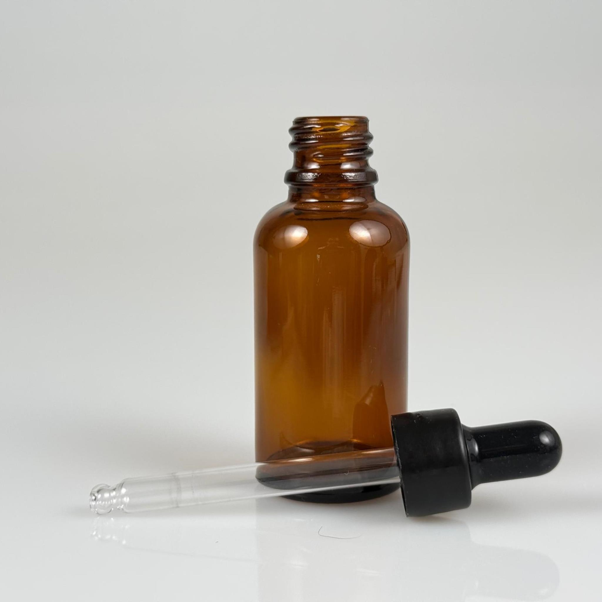 30 CC AMBER CAM DAMLALIKLI ŞİŞE - SİYAH EMZİK + SİYAH DÜZ KAPAK + CAM PİPET TAKIM - 30 ML KAHVERENGİ DAMLALIKLI ŞİŞE SETİ