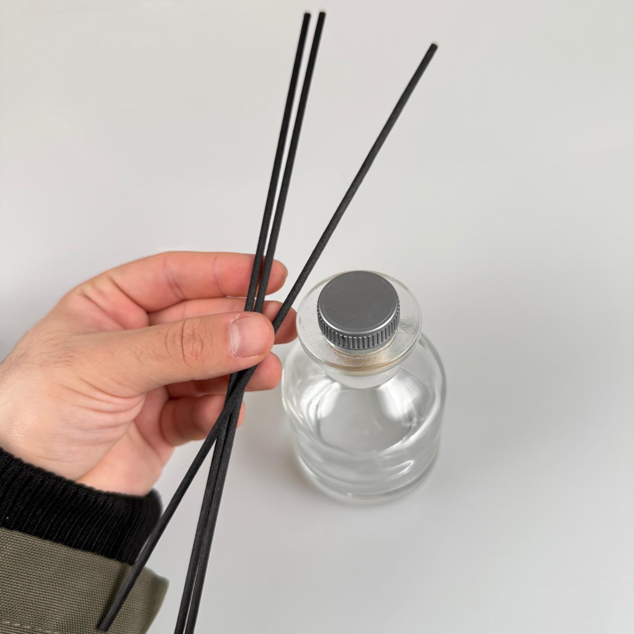 150 CC CAM BAMBU SİLİNDİR ODA KOKUSU ŞİŞESİ - 150 ML DİFFUSER CAM ŞİŞE + GRİ MANTAR TIPA + 3 ADET 24 CM FİBER BAMBU ÇUBUK