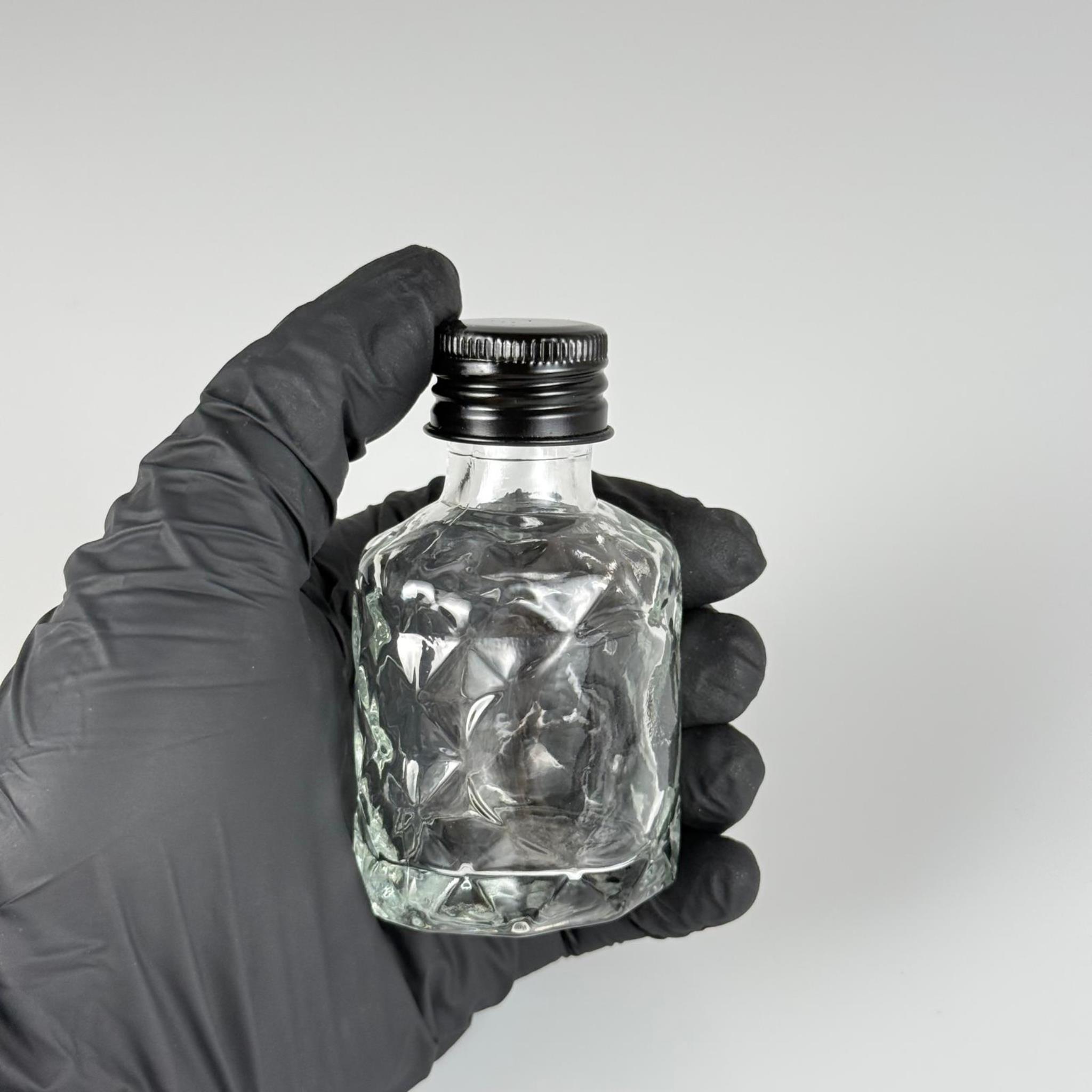 50 CC VELORA CAM ŞİŞE + KÖPÜK CONTALI SİYAH METAL ALÜMİNYUM KAPAK - 50 ML LÜX CAM ŞİŞE