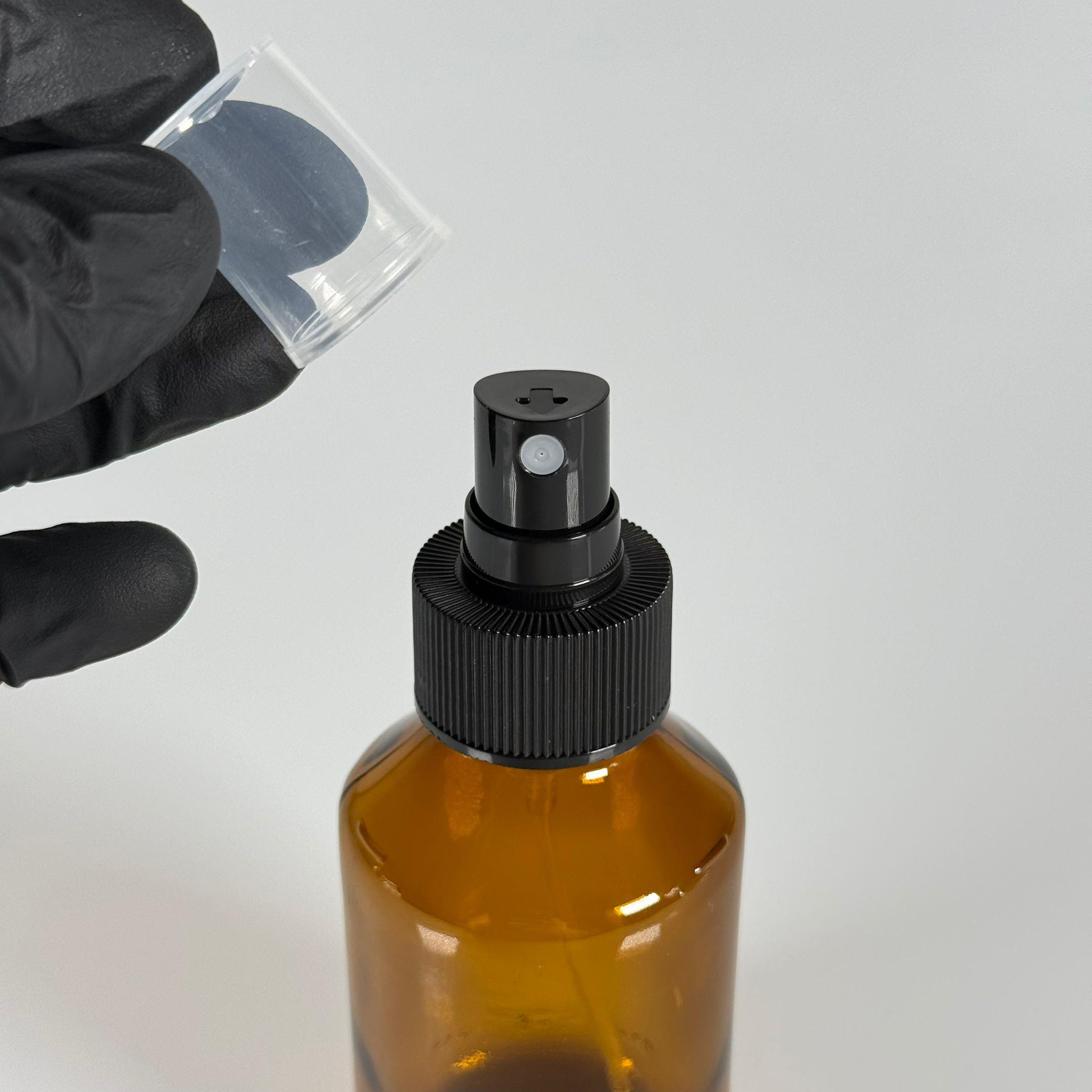 100 CC TOMBUL AMBER SİYAH SPREY BAŞLIKLI CAM ŞİŞE - 100 ML KAHVERENGİ FISFIS KAPAKLI ŞİŞE