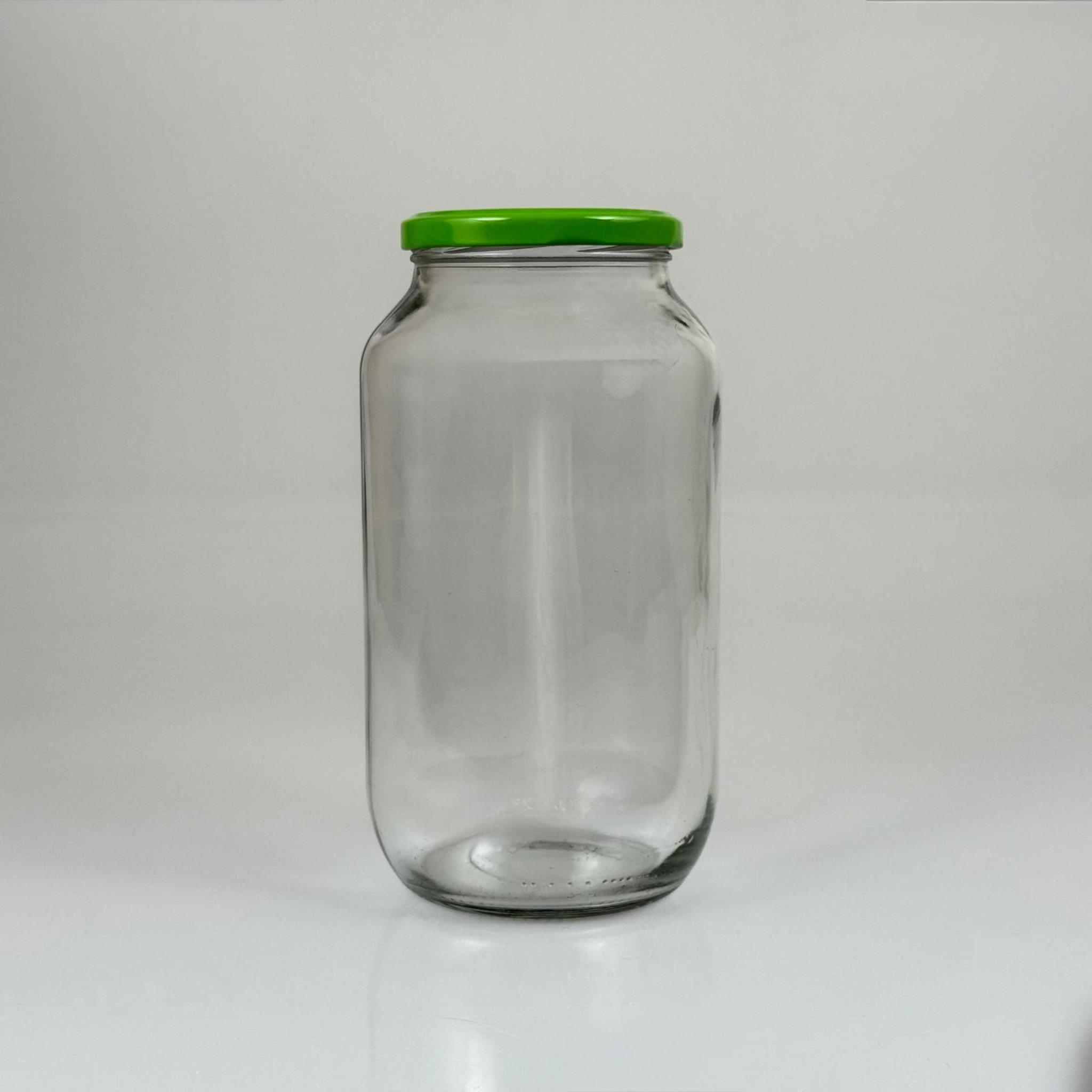 1500 CC CAM KAVANOZ - AÇIK YEŞİL METAL KAPAKLI - 1500 ML DAR AĞIZ CAM KAVANOZ