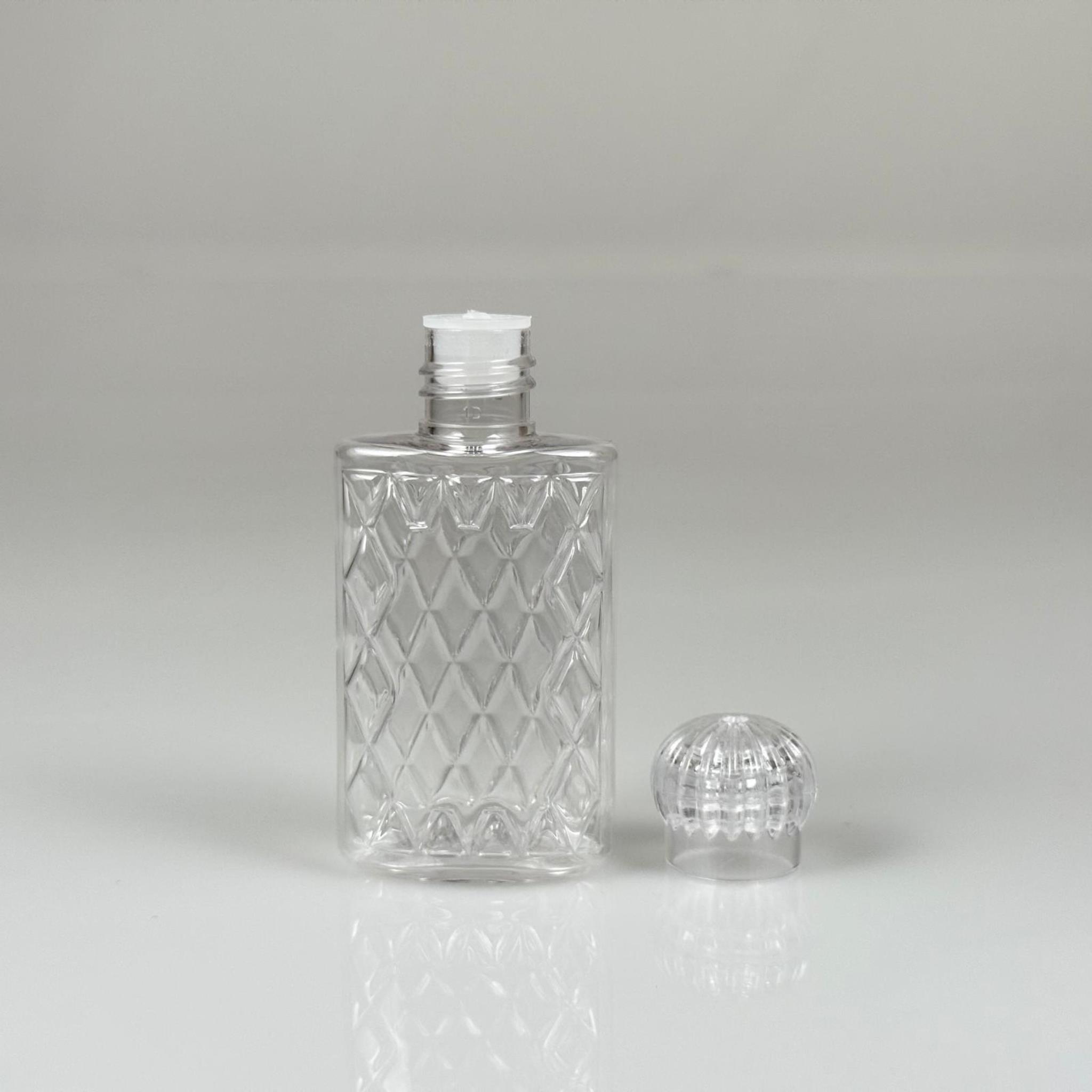 50 CC PLASTİK KOLONYA ŞİŞESİ - KRİSTAL KAPAKLI TIPALI - 50 ML YASSI PET DESENLİ KOLONYA ŞİŞESİ