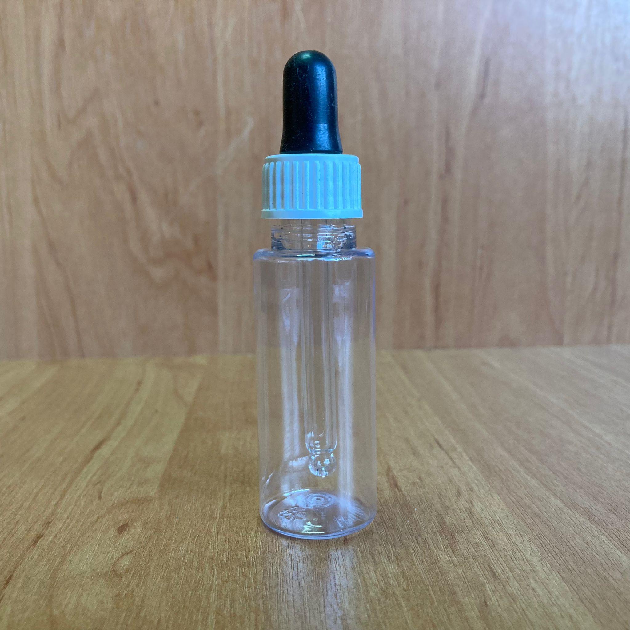 30 CC CAM DAMLALIKLI PLASTİK ŞİŞE - SİYAH EMZİK - BEYAZ PLASTİK KAPAK - 30 ML ŞEFFAF CAM DAMLALIKLI PLASTİK ŞİŞE