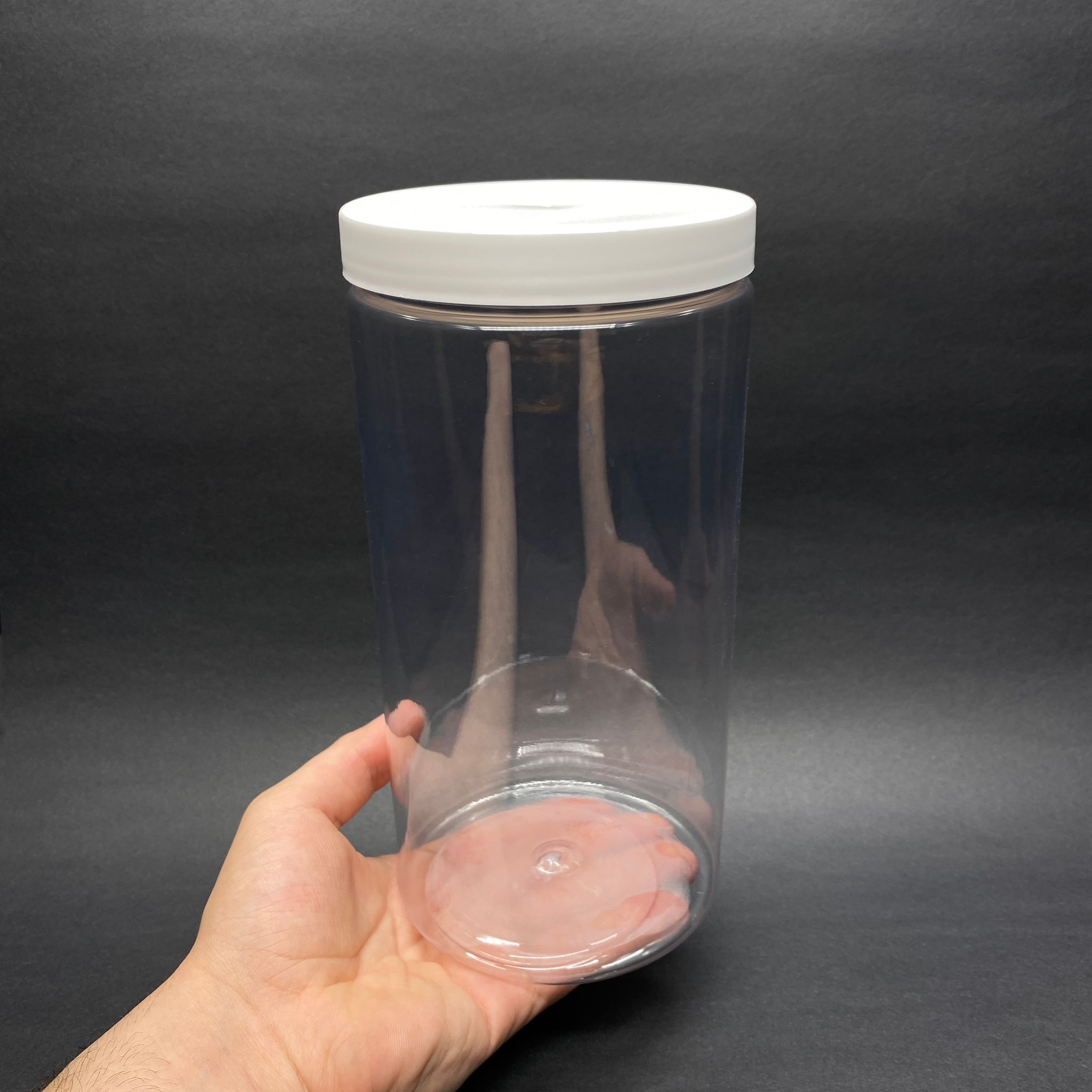 1500 CC SİLİNDİR SERT PLASTİK KAVANOZ - BEYAZ KAPAKLI - 1500 ML ÜST KALİTE PET KAVANOZ
