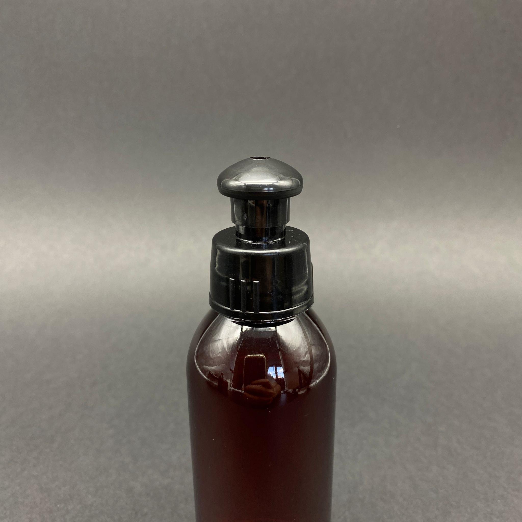 100 CC AMBER SERT PET ŞİŞE - SİYAH PUSHPULL KAPAKLI - 100 ML KAHVERENGİ PLASTİK AKITICILI ŞİŞE