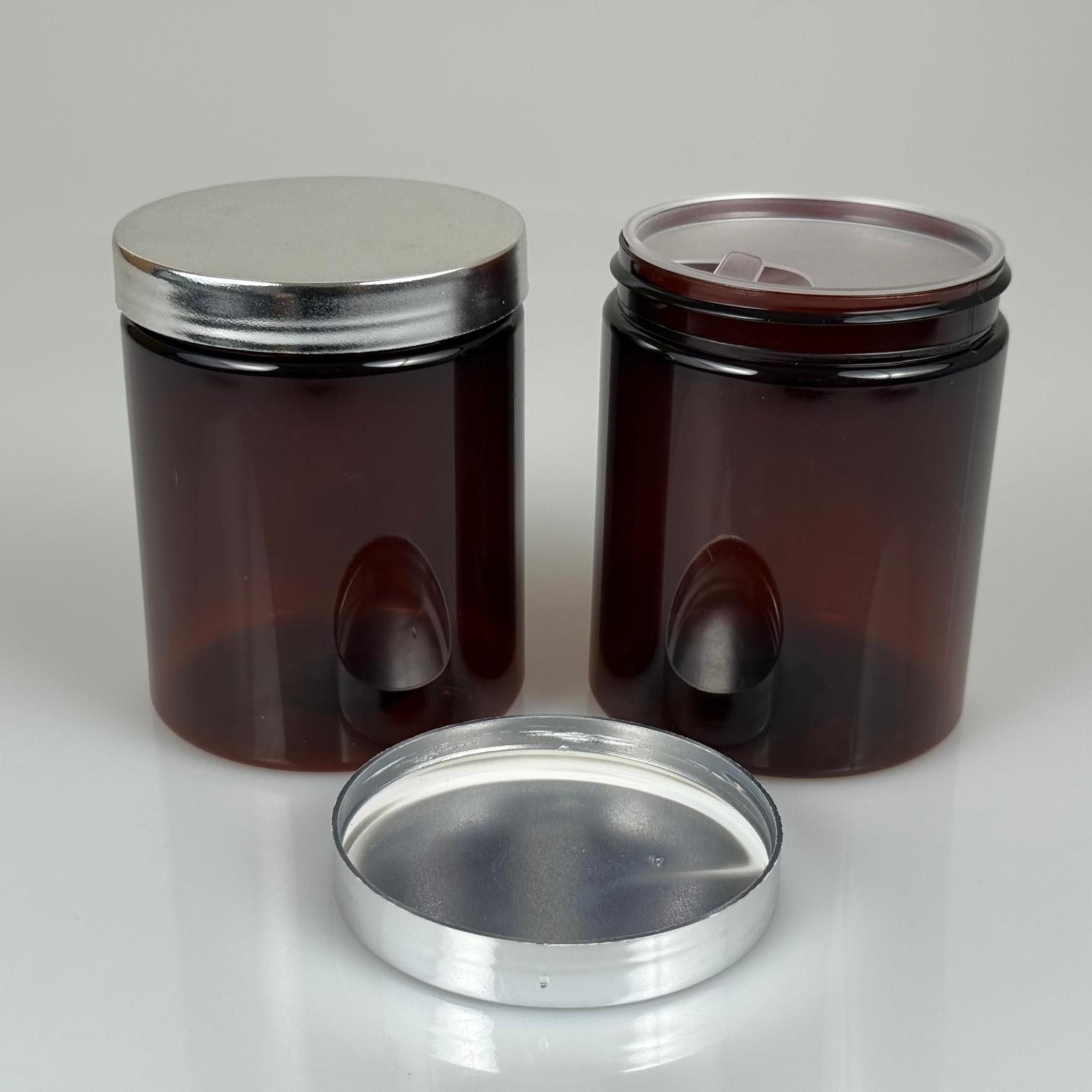 300 ML SERT PET KAVANOZ + GÜMÜŞ KAPLAMALI KAPAK + İÇ TIPA - 300 CC KALIN AMBER PLASTİK KAVANOZ GÜMÜŞ KAPLAMALI KAPAKLI İÇ TIPALI TAKIM - KREM KAVANOZLARI