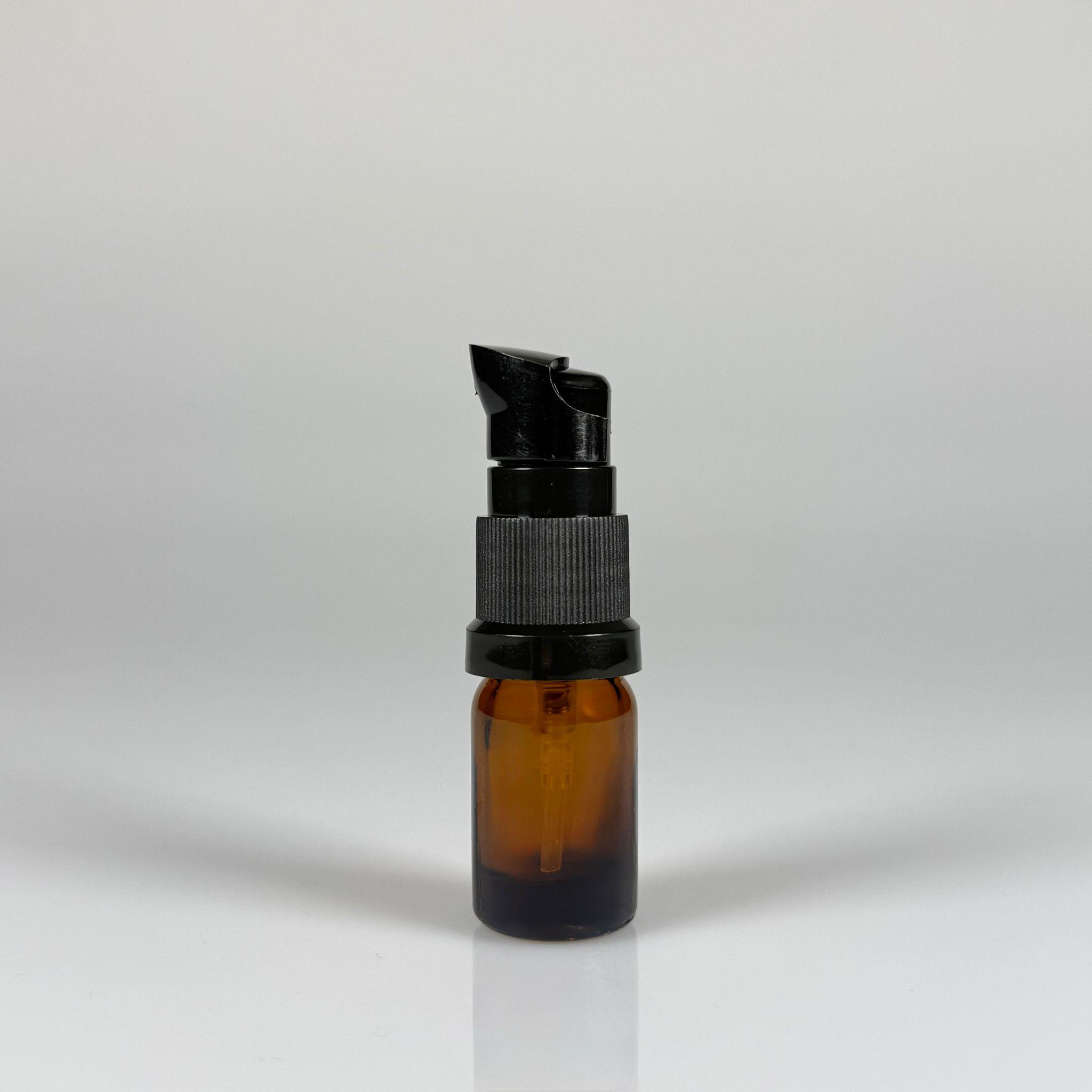 5 CC AMBER CAM ŞİŞE - SIZDIRMAZ ETEKLİ SİYAH LOSYON POMPALI TAKIM - 5 ML LOSYON ŞİŞESİ - YAĞ, KREM GİBİ YOĞUN KIVAMLI SIVILAR İÇİN CAM AMBALAJ