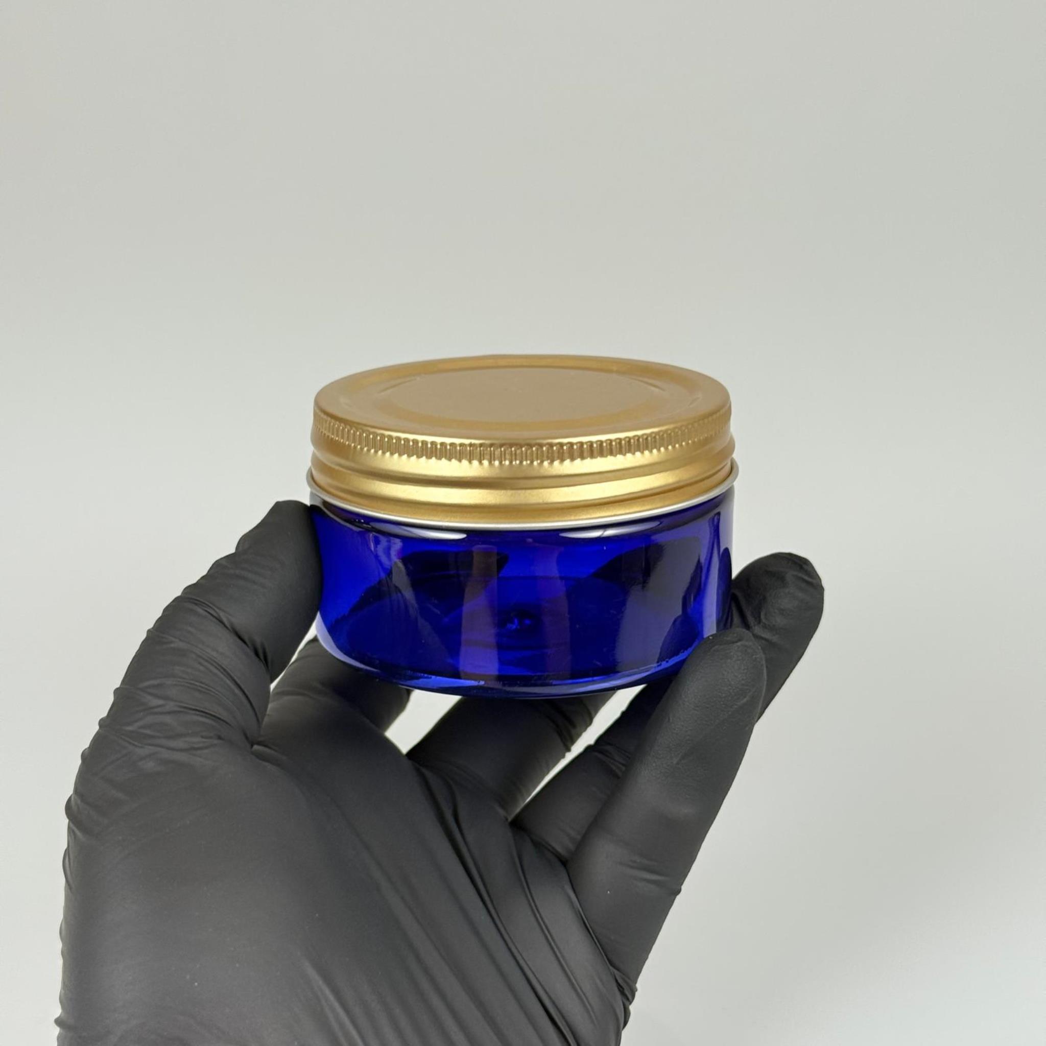 100 ML SERT PET KAVANOZ + GOLD METAL KAPAK + İÇ TIPA - 100 CC KALIN MAVİ PLASTİK KAVANOZ GOLD METAL KAPAKLI İÇ TIPALI TAKIM - KREM KAVANOZLARI